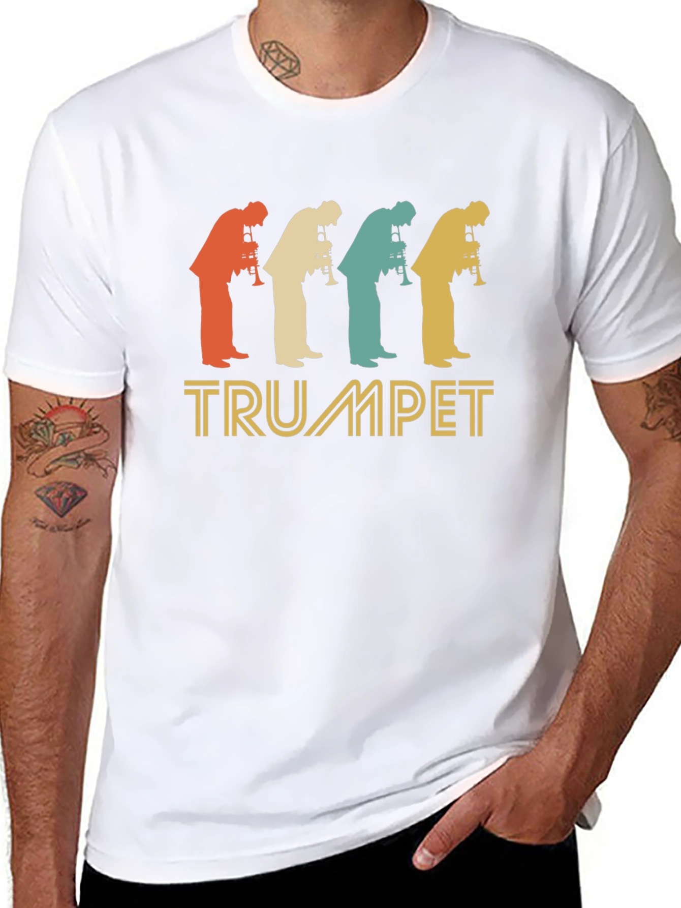 Black Vintage Trumpet Player Silhouette T-Shirt view 8