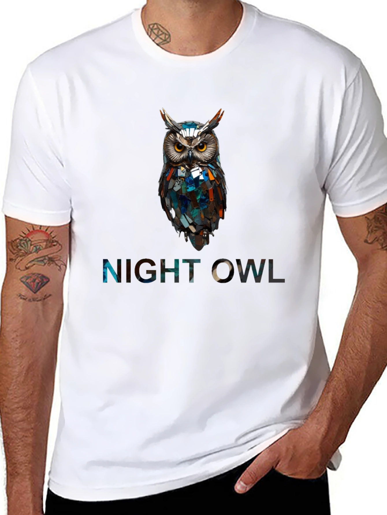 Black Night Owl Graphic Print T-Shirt view 8