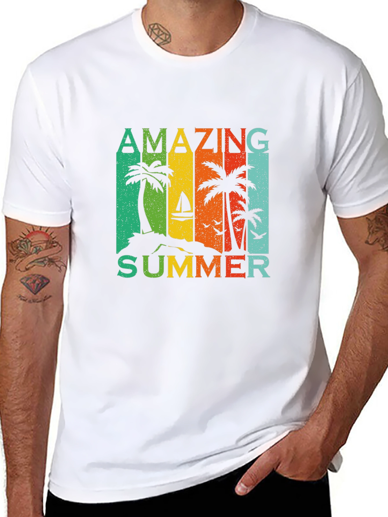 Black Amazing Summer Graphic T-Shirt - Tropical Palm Tree Design view 8