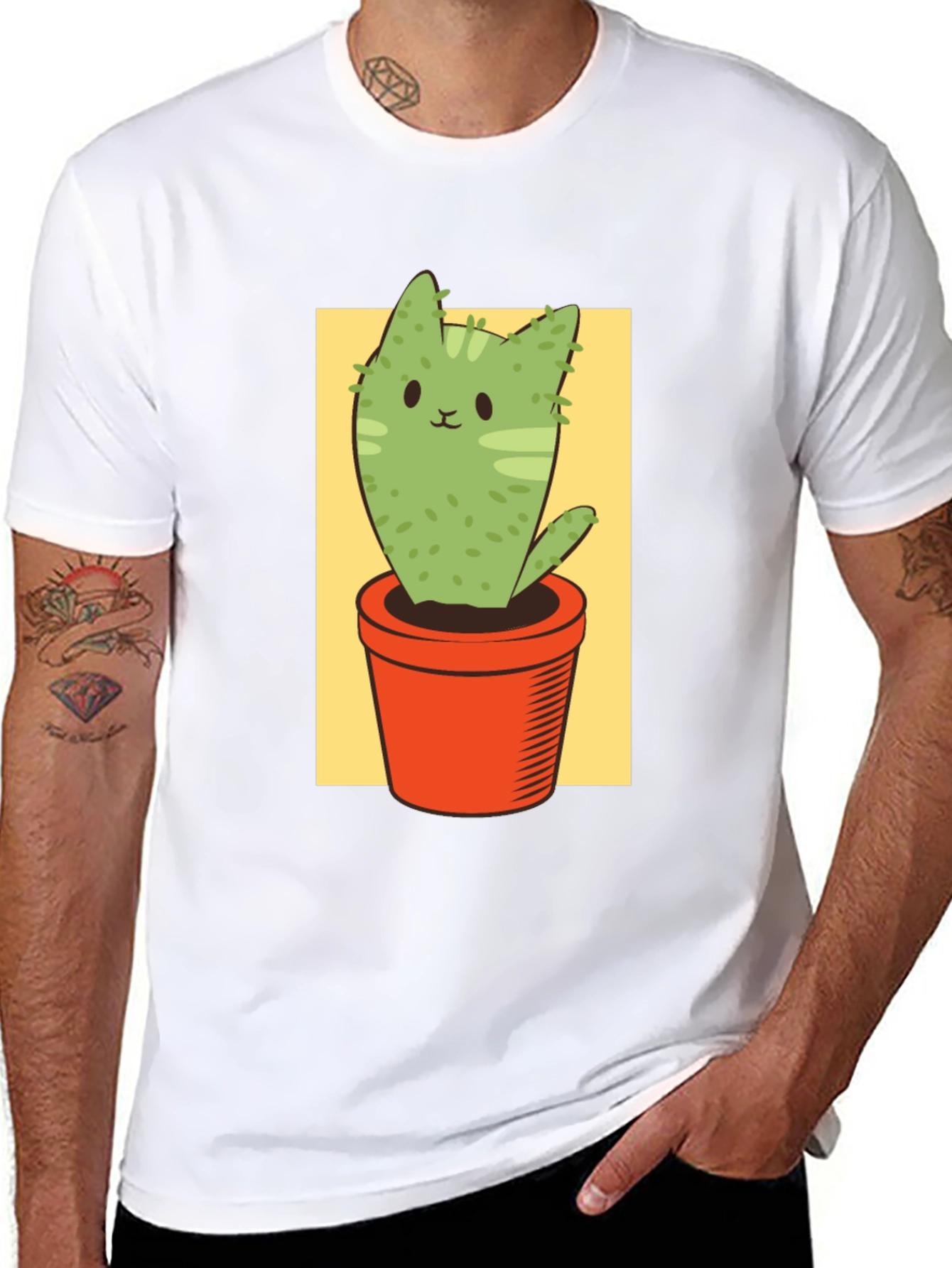 Black Cat Cactus Graphic Tee - Unisex Black T-Shirt view 8