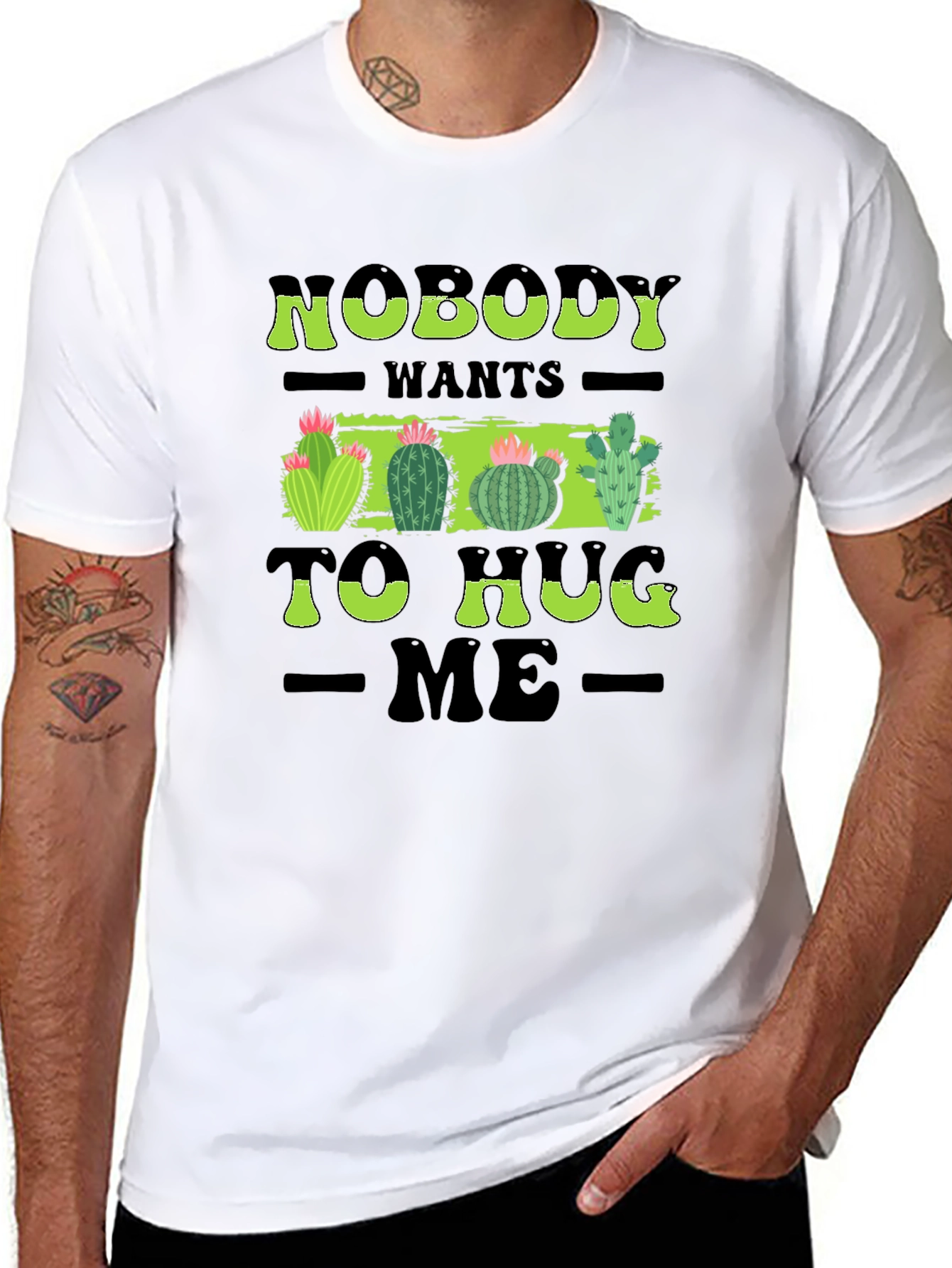 Black Nobody Wants to Hug Me Cactus T-Shirt view 8