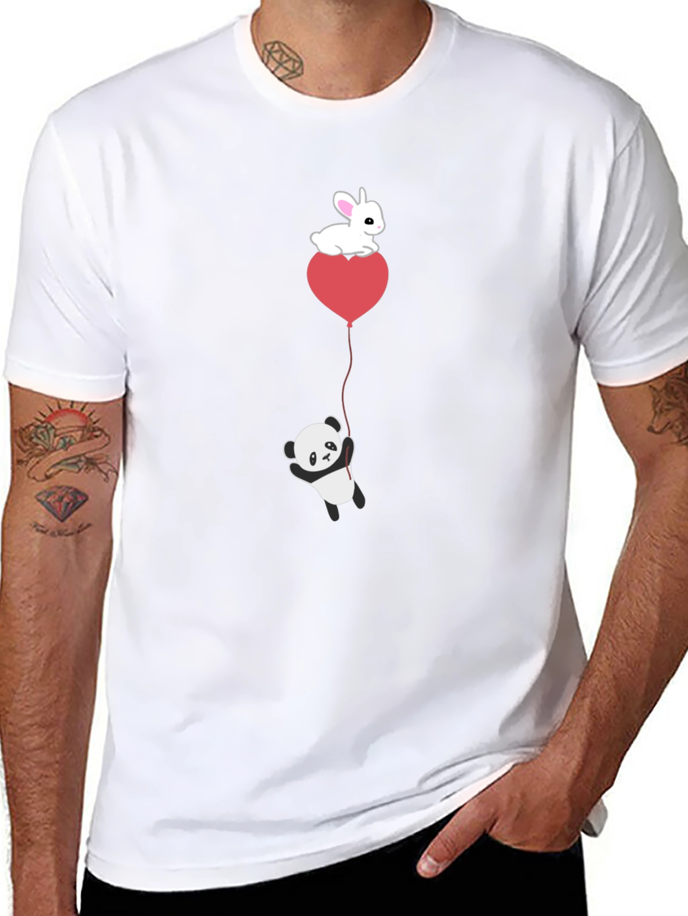 Black Panda & Bunny Heart Balloon T-Shirt view 8