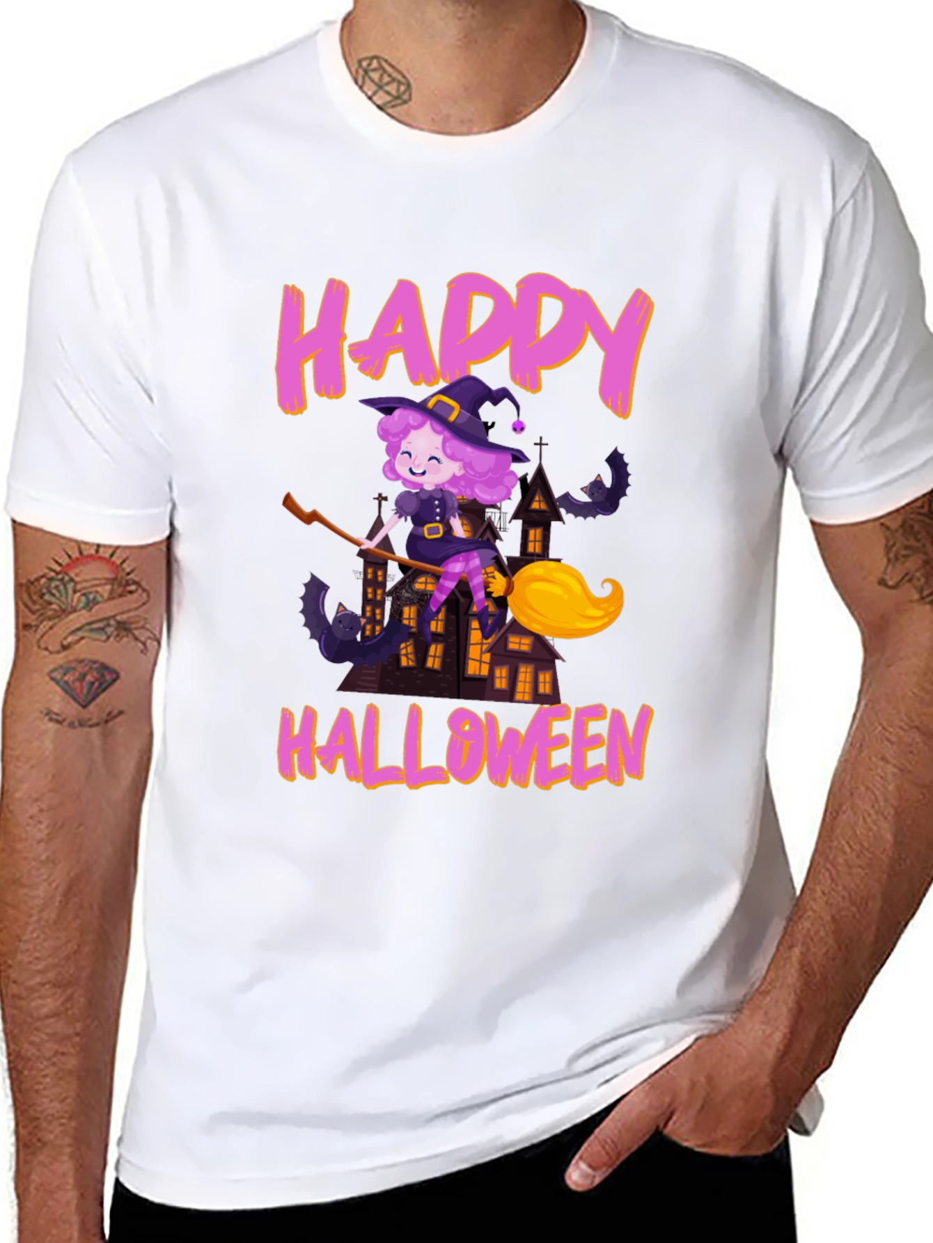 Black Happy Halloween Witch T-Shirt view 8