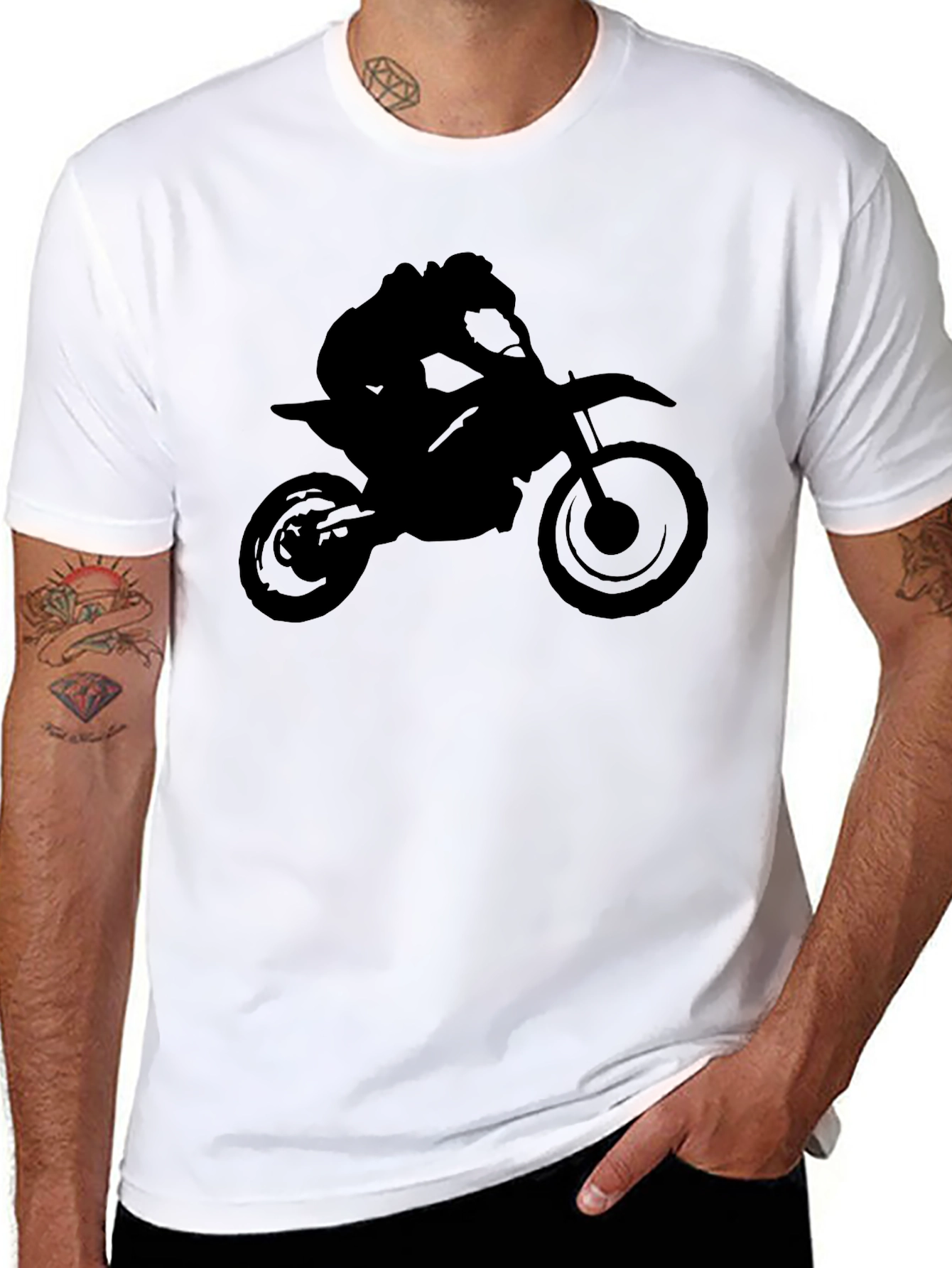 Black Motorcycle Rider Graphic Tee - Black Cotton Blend view 8