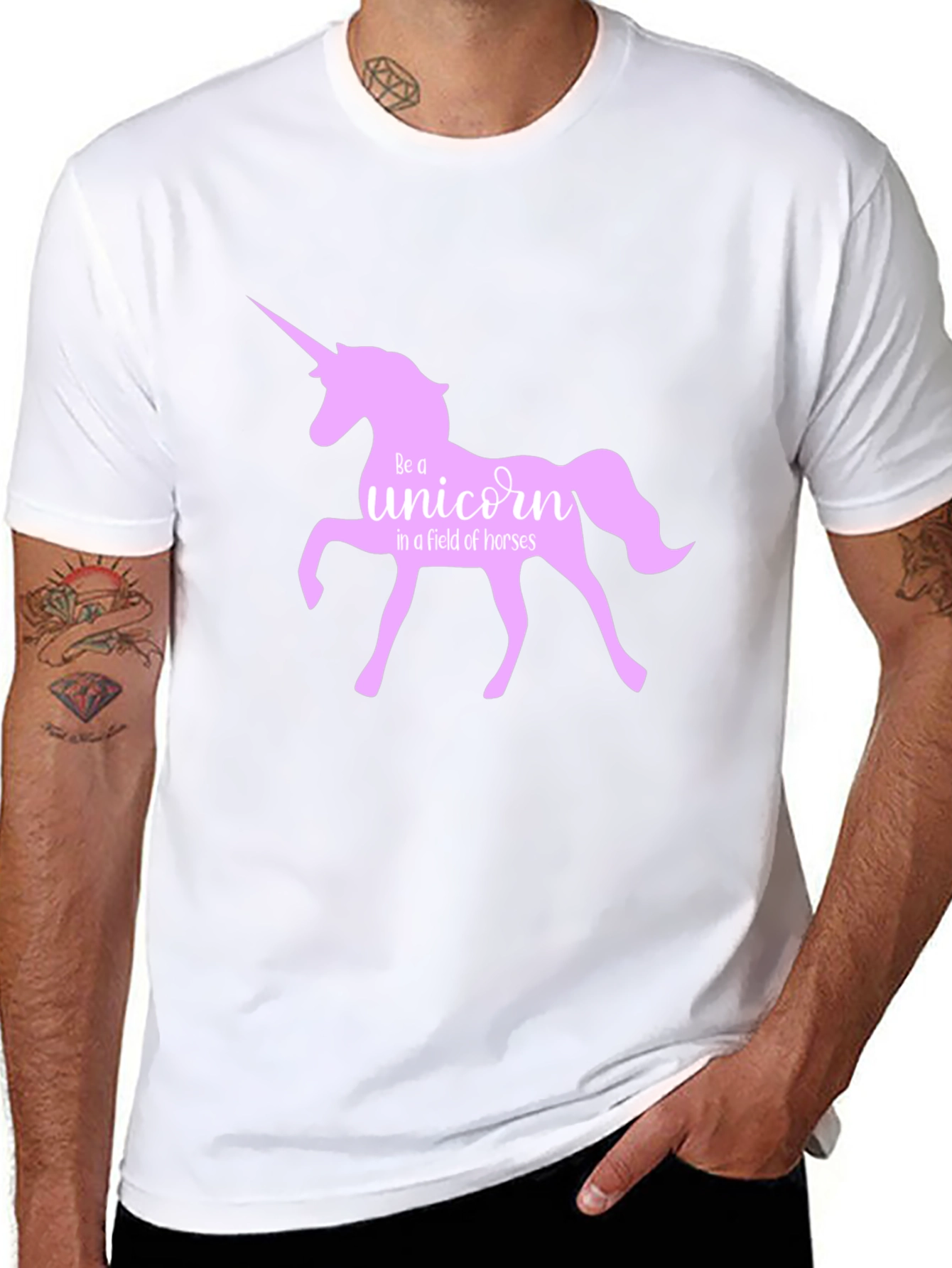 Black Be A Unicorn T-Shirt - Black Crew Neck view 8