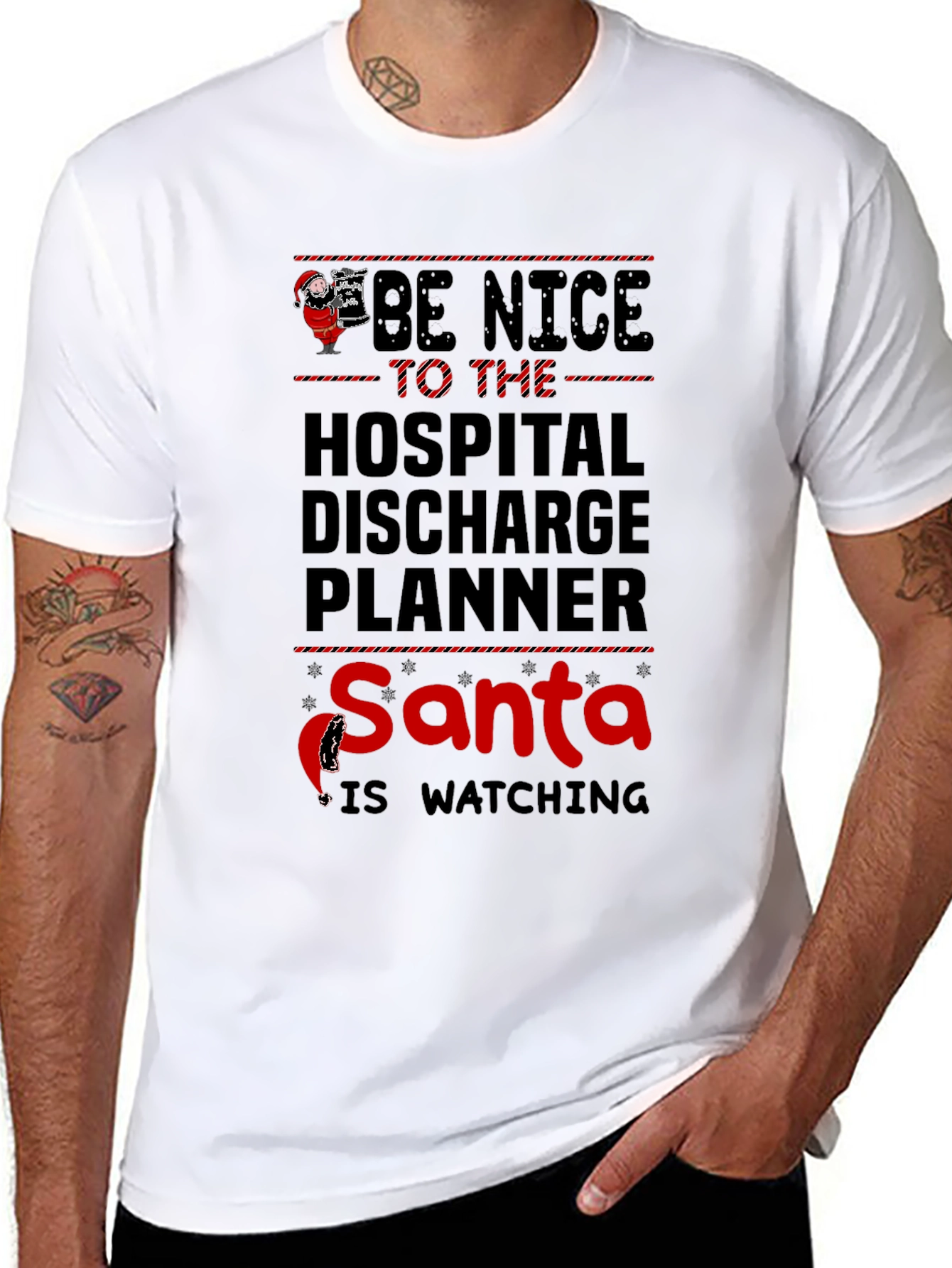 Black Be Nice to the Hospital Discharge Planner Santa T-Shirt view 8