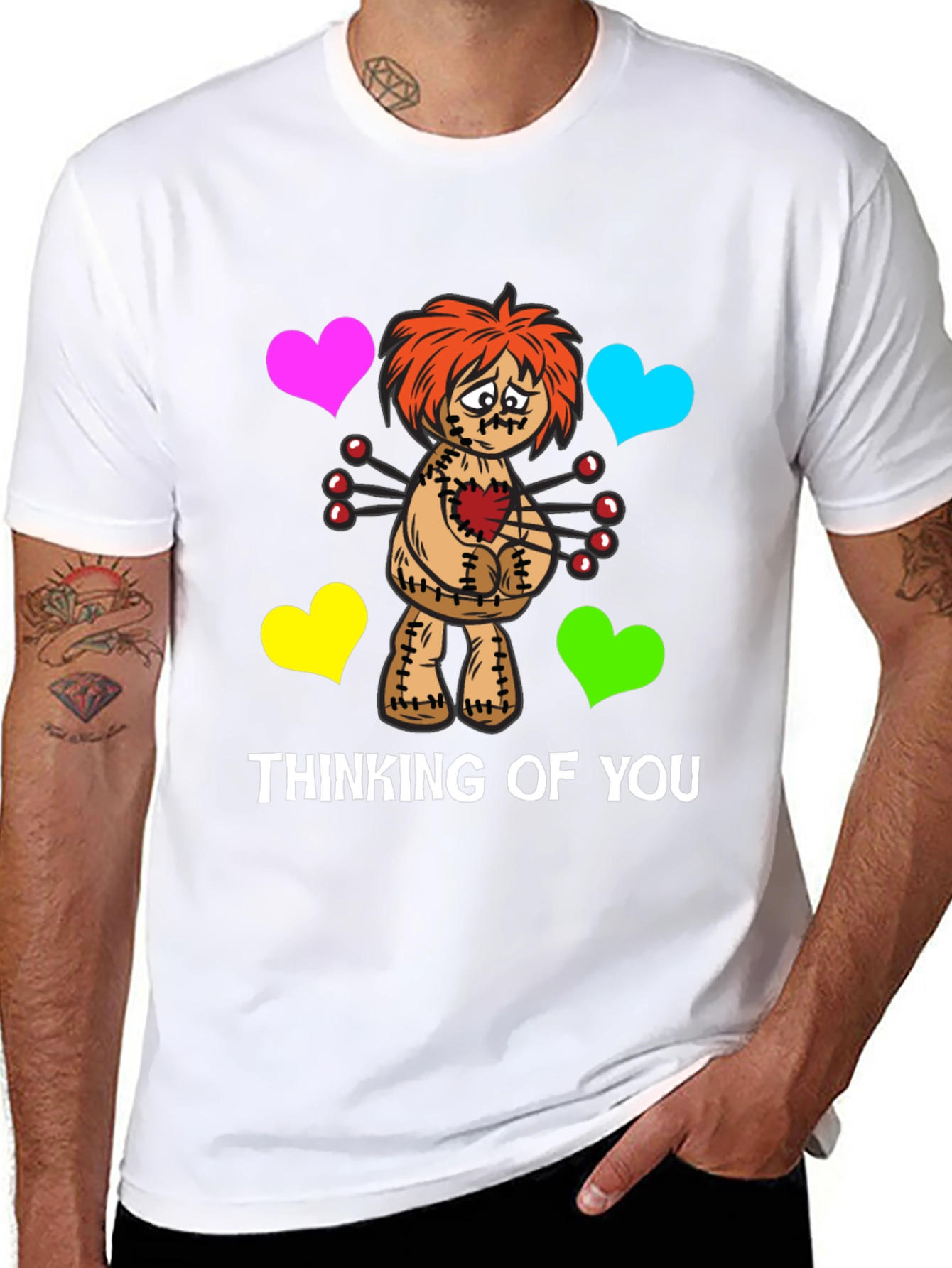 Black Thinking of You Voodoo Doll Graphic T-Shirt view 8
