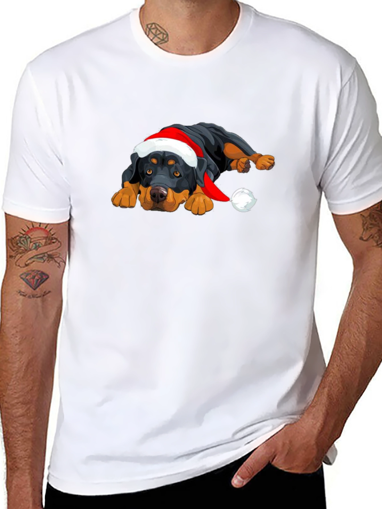 Rottweiler Christmas T-Shirt - Cute Dog Santa Hat Tee - 8