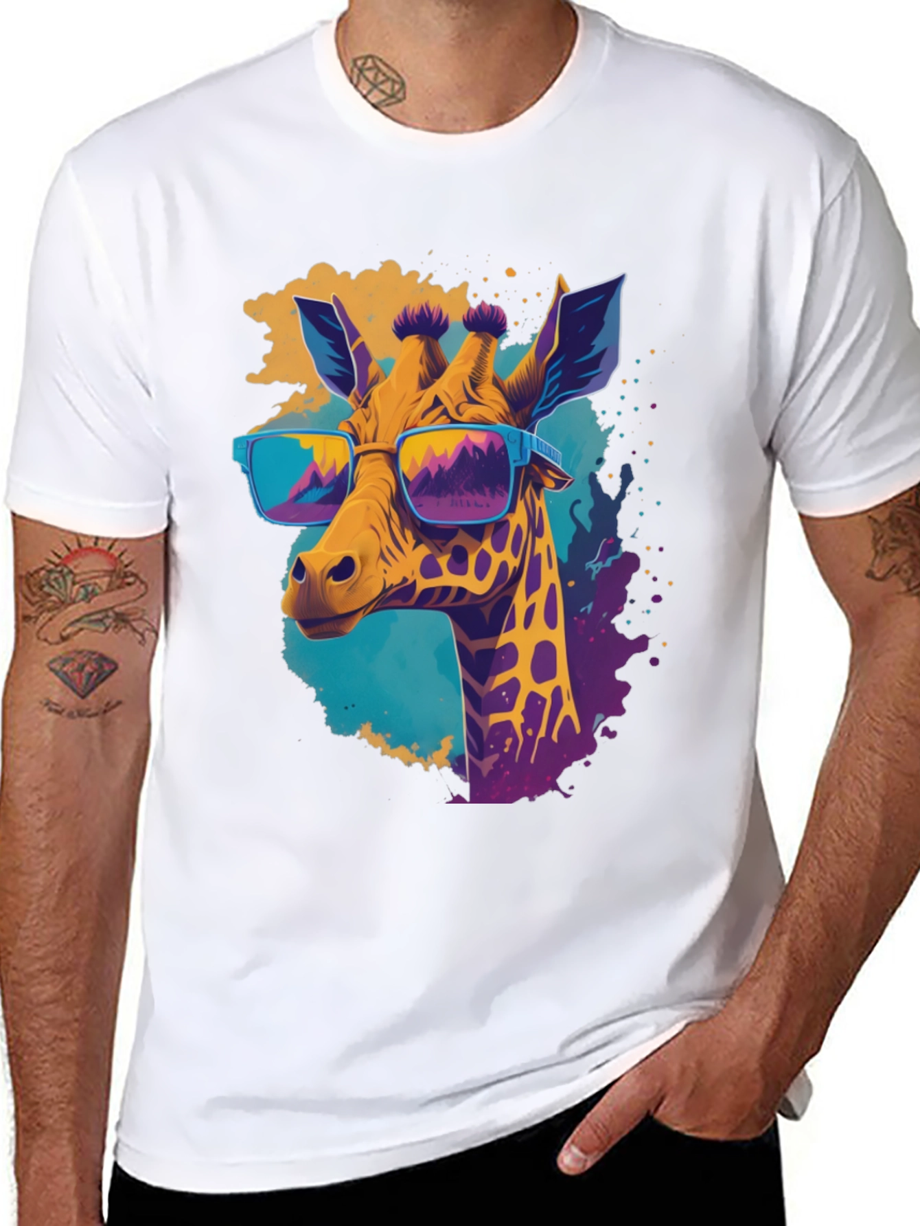 Black Cool Giraffe Graphic Tee - Stylish Men's Black T-Shirt view 8