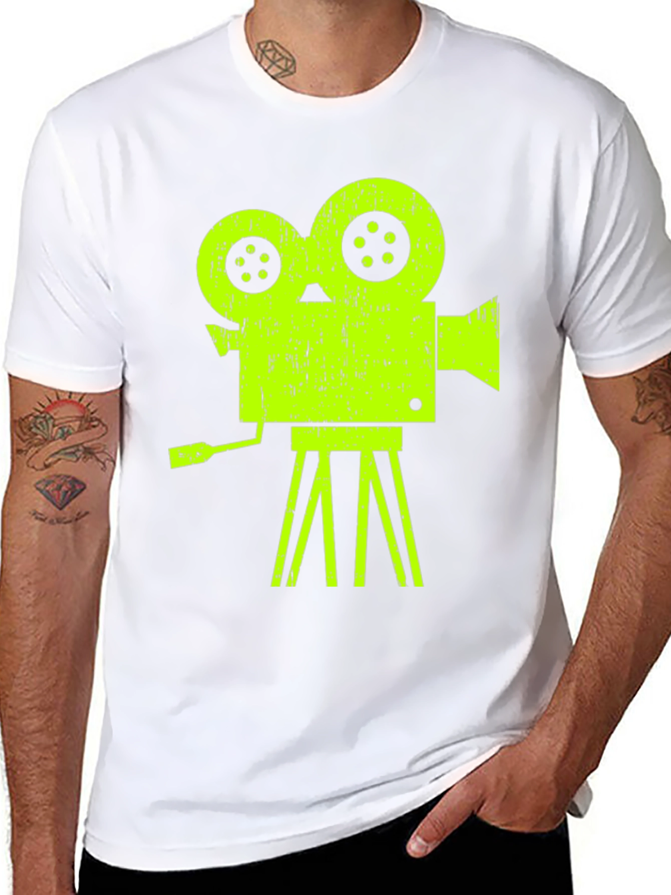 Black Retro Film Projector Graphic Tee - Classic Movie Lover Shirt view 8