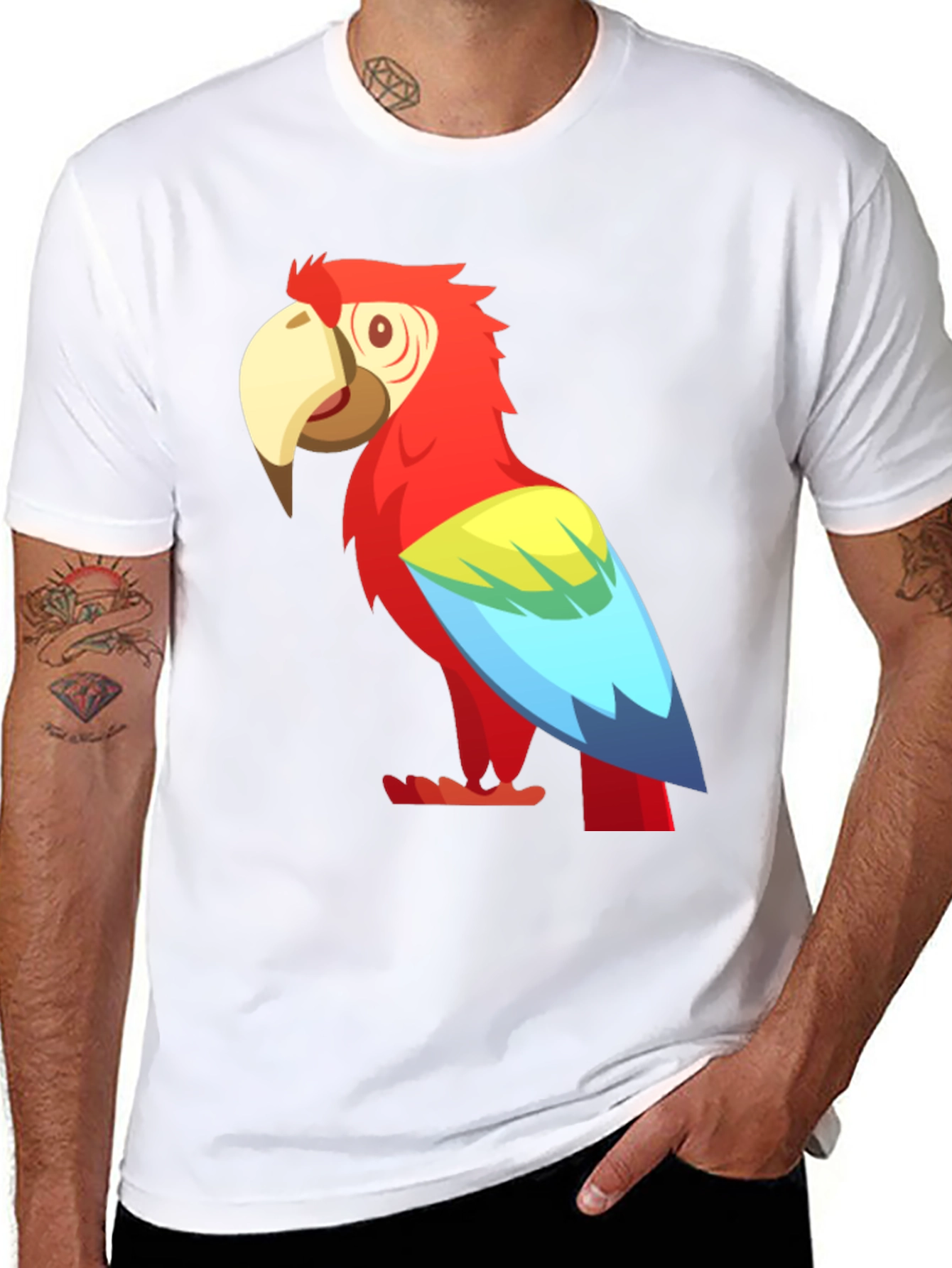 Black Cartoon Parrot Graphic Tee - Black view 8