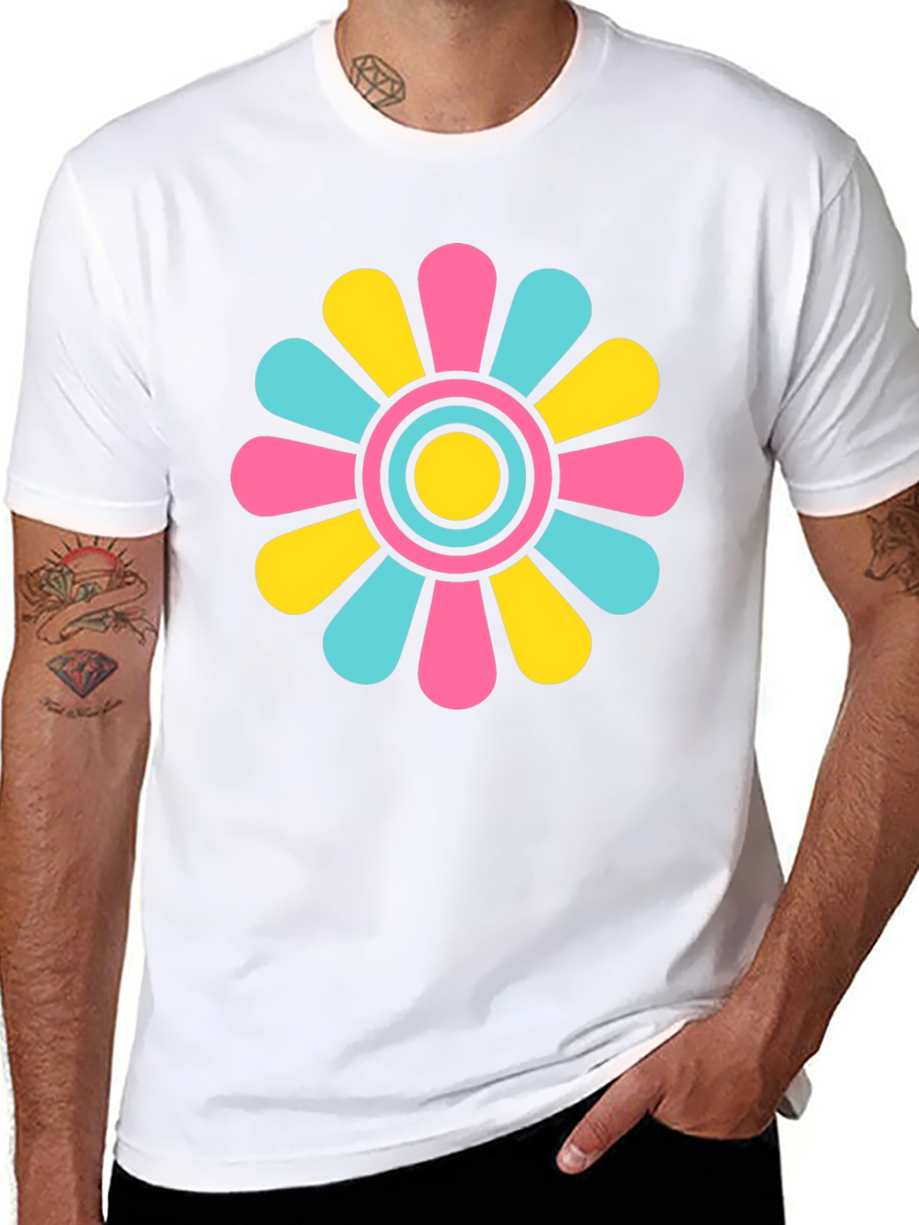 Black Retro Flower Power T-Shirt - Black Cotton Blend view 8