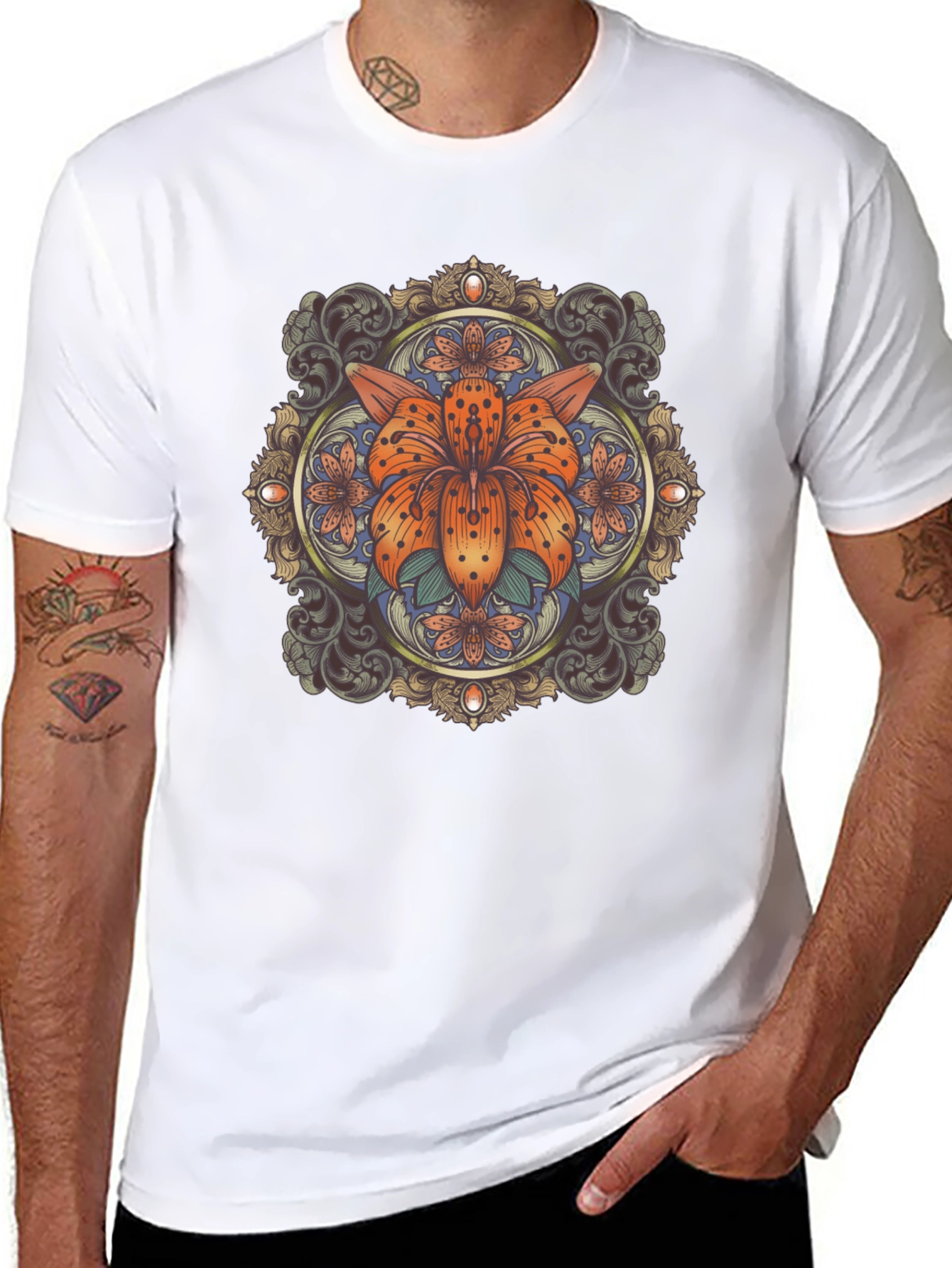 Black Floral Mandala Graphic Tee - Stylish Black T-Shirt view 8