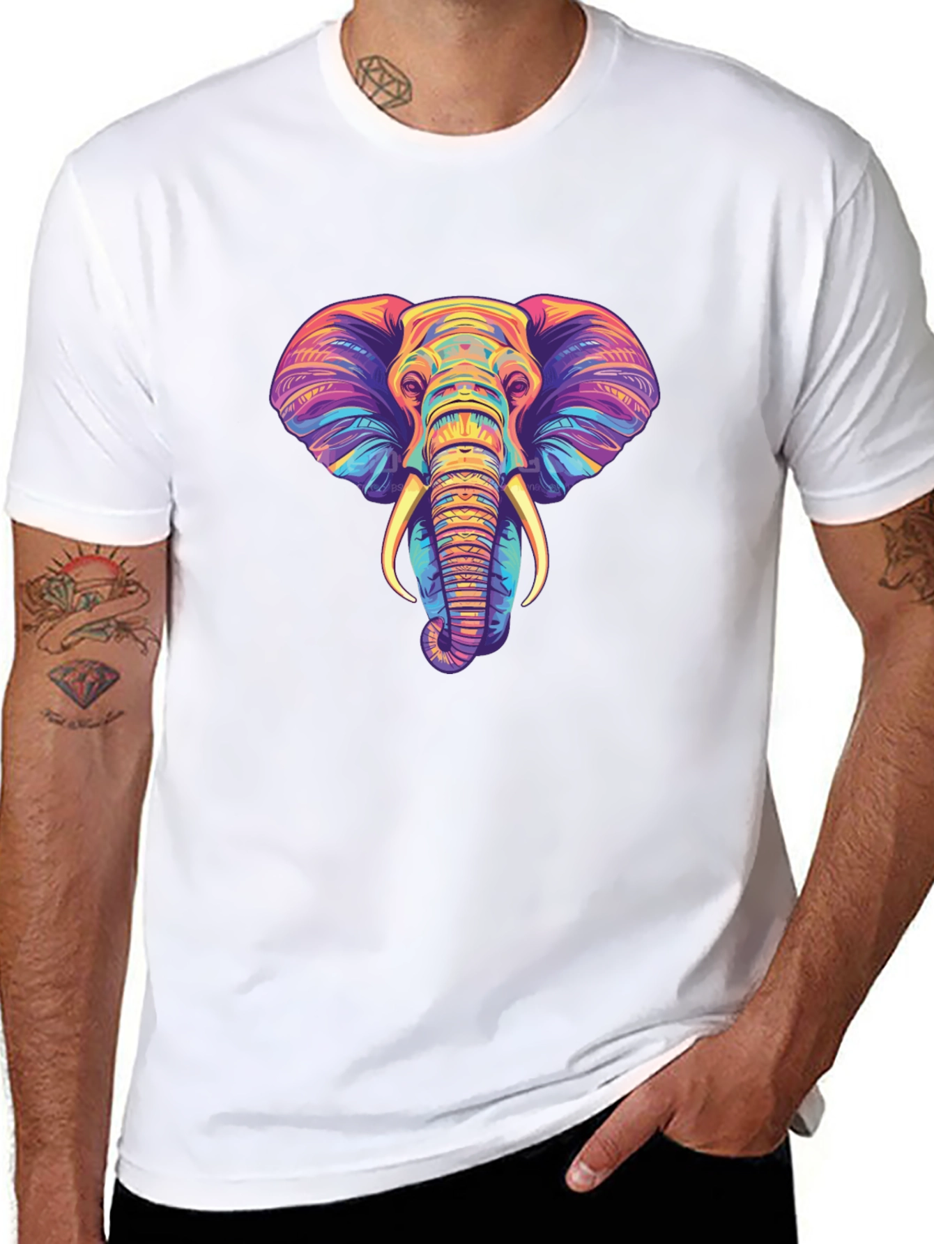 Black Vibrant Elephant Graphic Tee - Unisex Black T-Shirt view 8