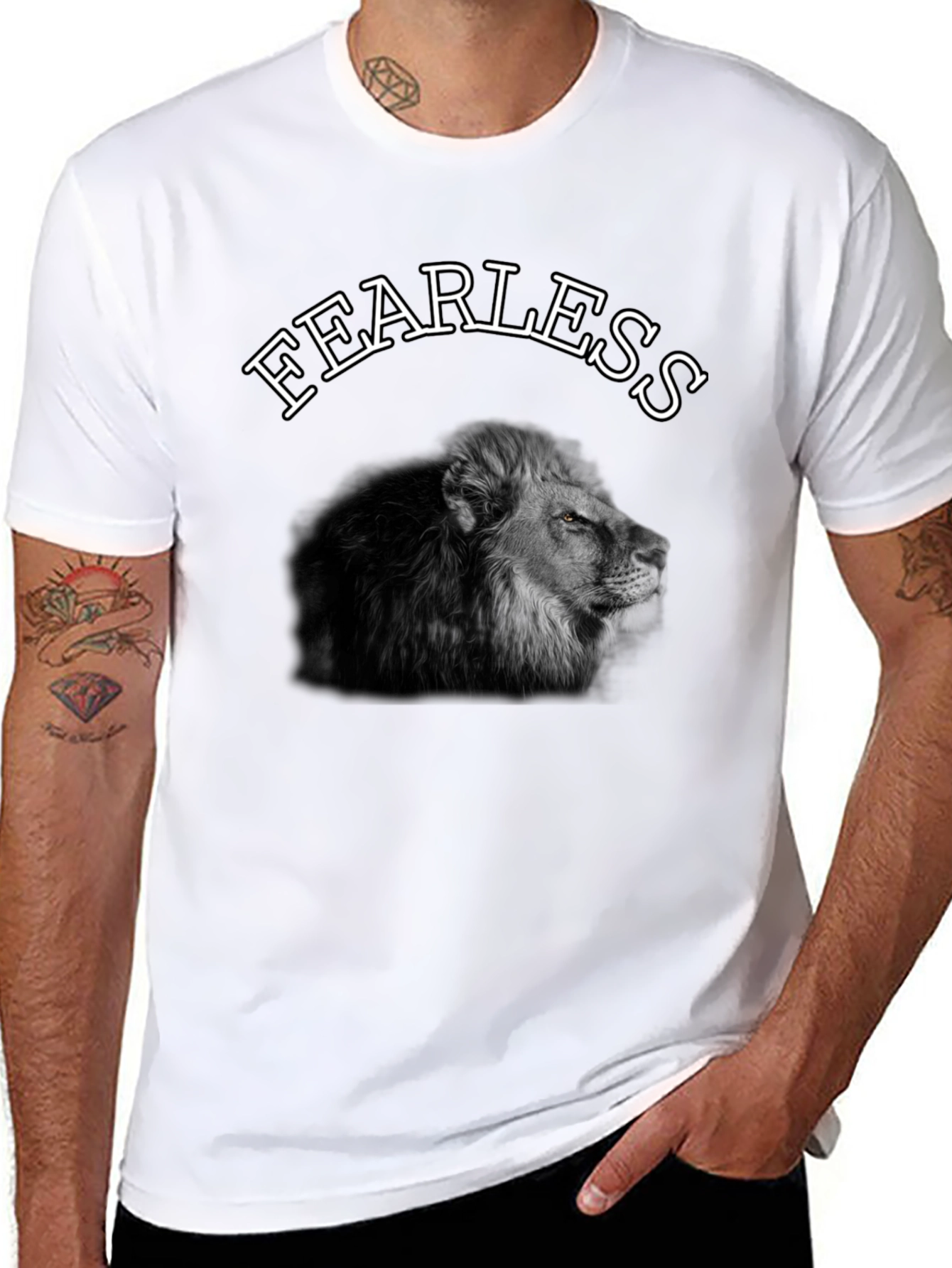 Black Fearless Lion Graphic Tee - Black Cotton T-Shirt view 8