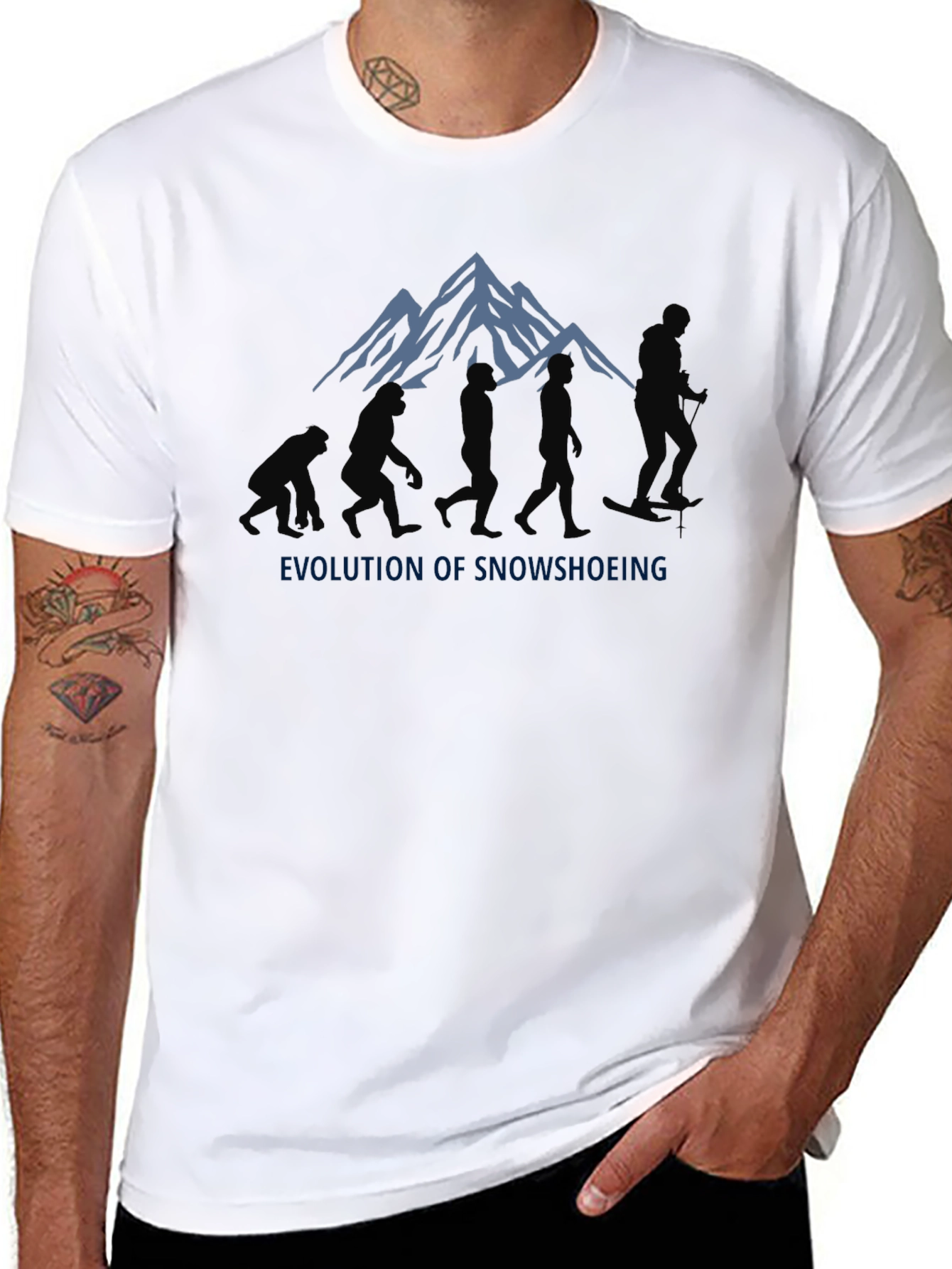 Black Evolution of Snowshoeing Black Graphic Tee view 8
