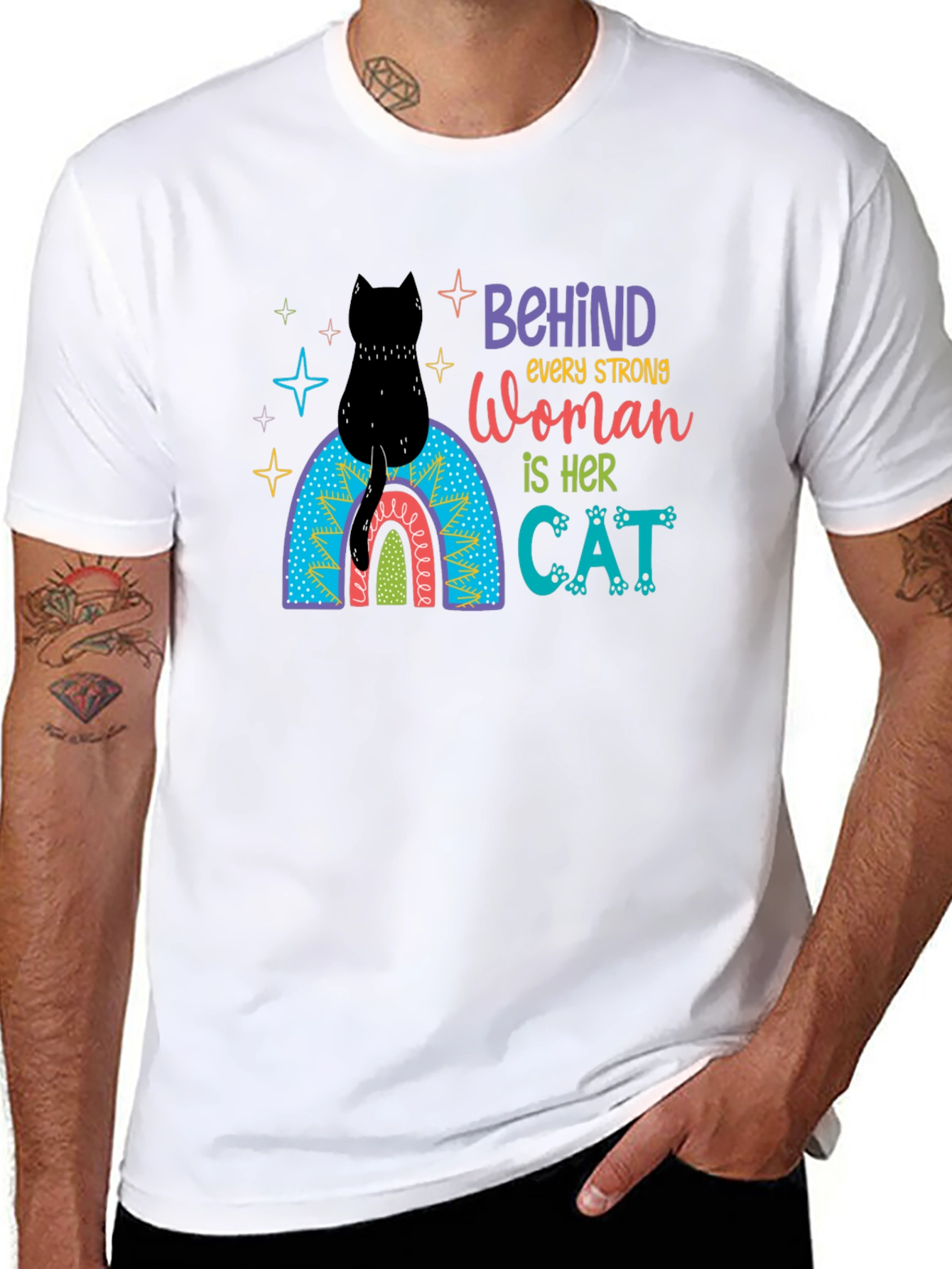 Black Behind Every Strong Woman Cat T-Shirt view 8