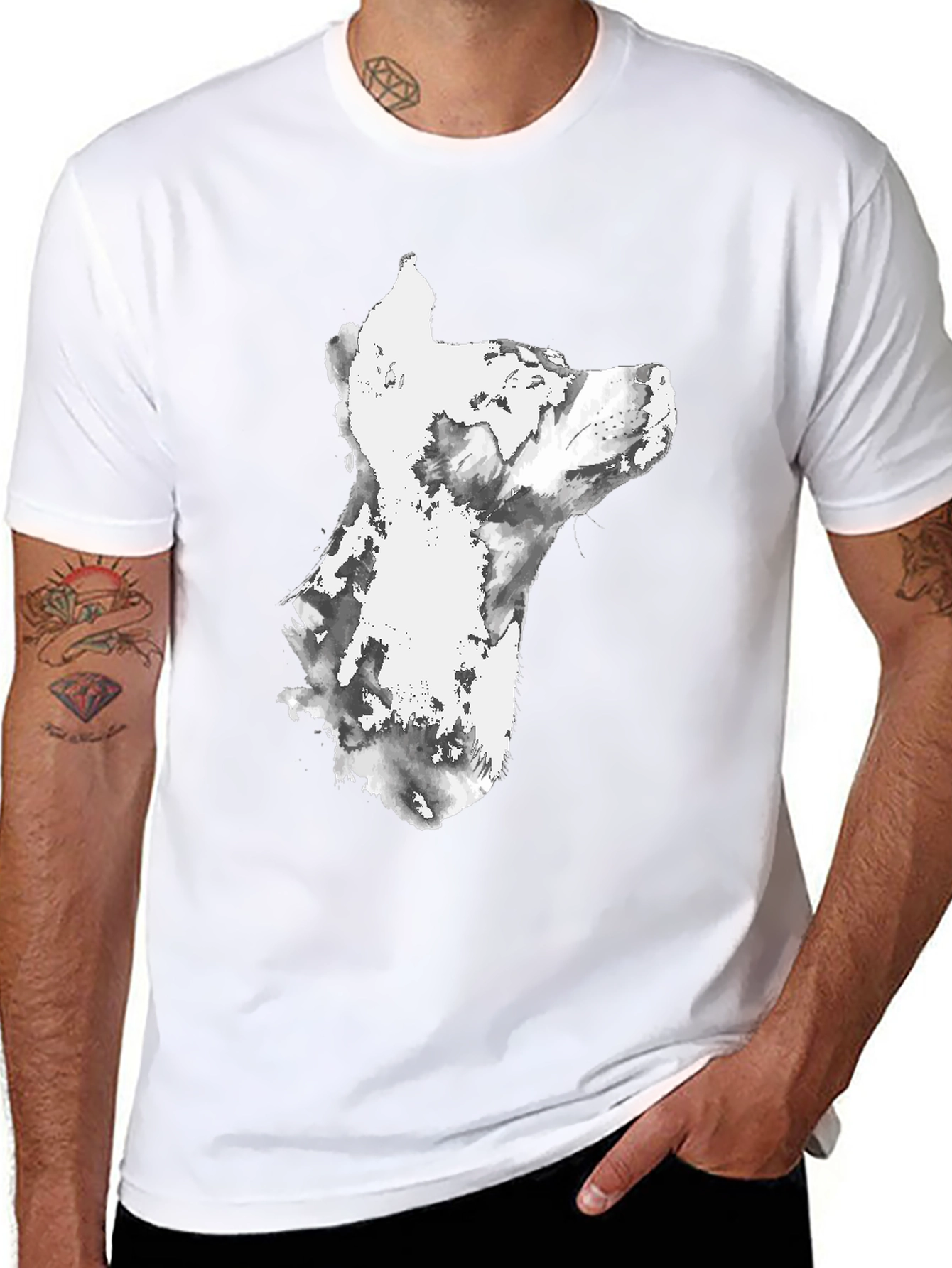 Black Dog Watercolor Graphic Print Black T-Shirt view 8