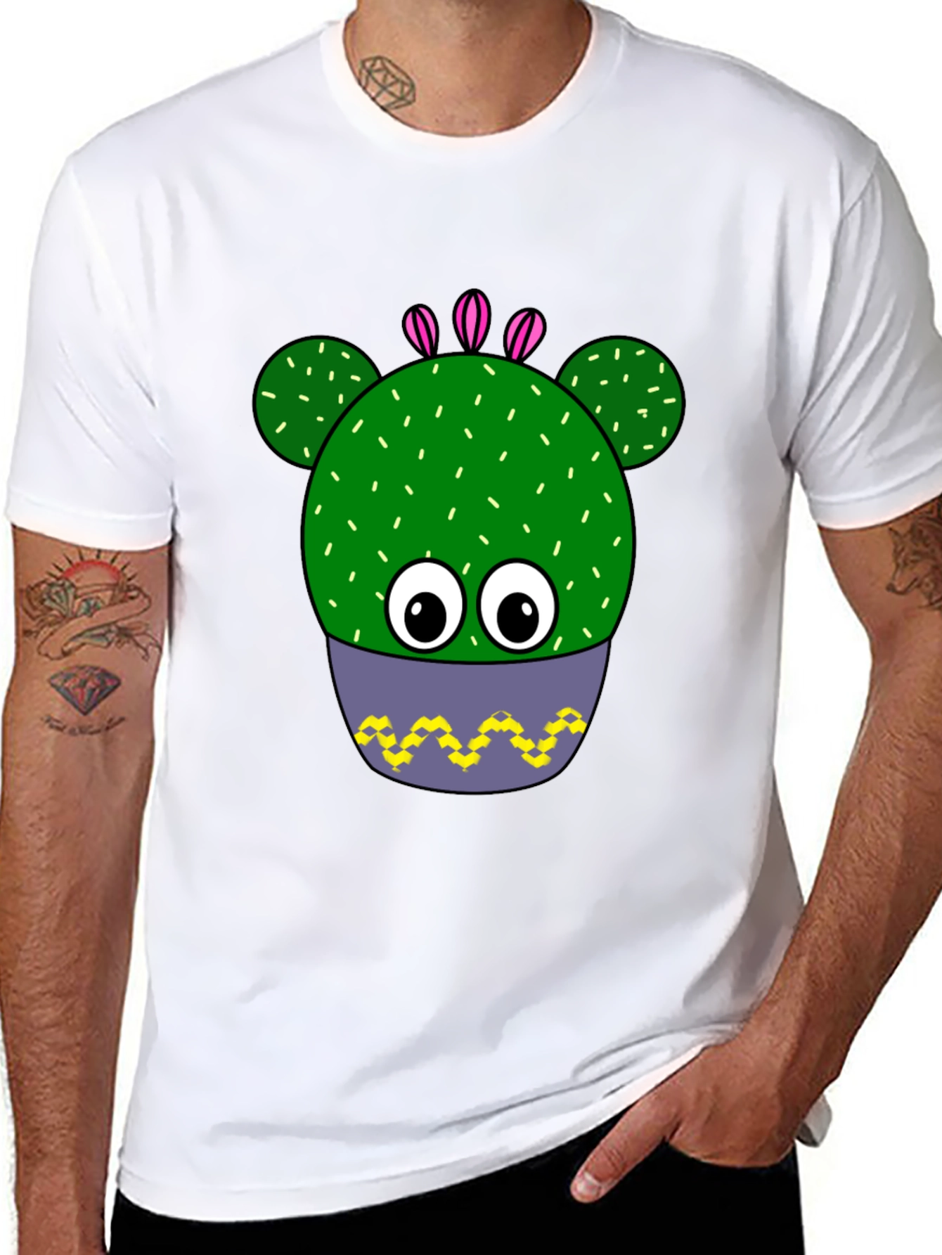 Black Funny Cactus Plant Graphic Print T-Shirt view 8
