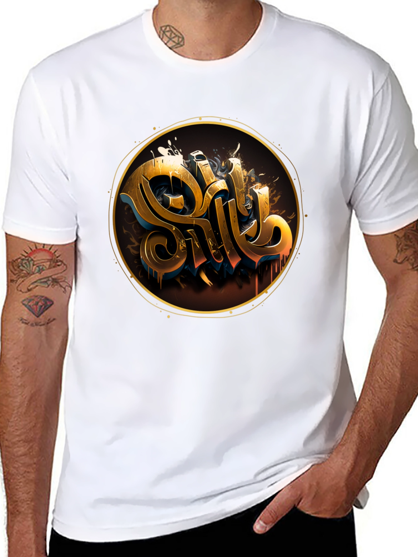 Black Gold Letter Graphic Black Tee - Stylish Casual Wear view 8