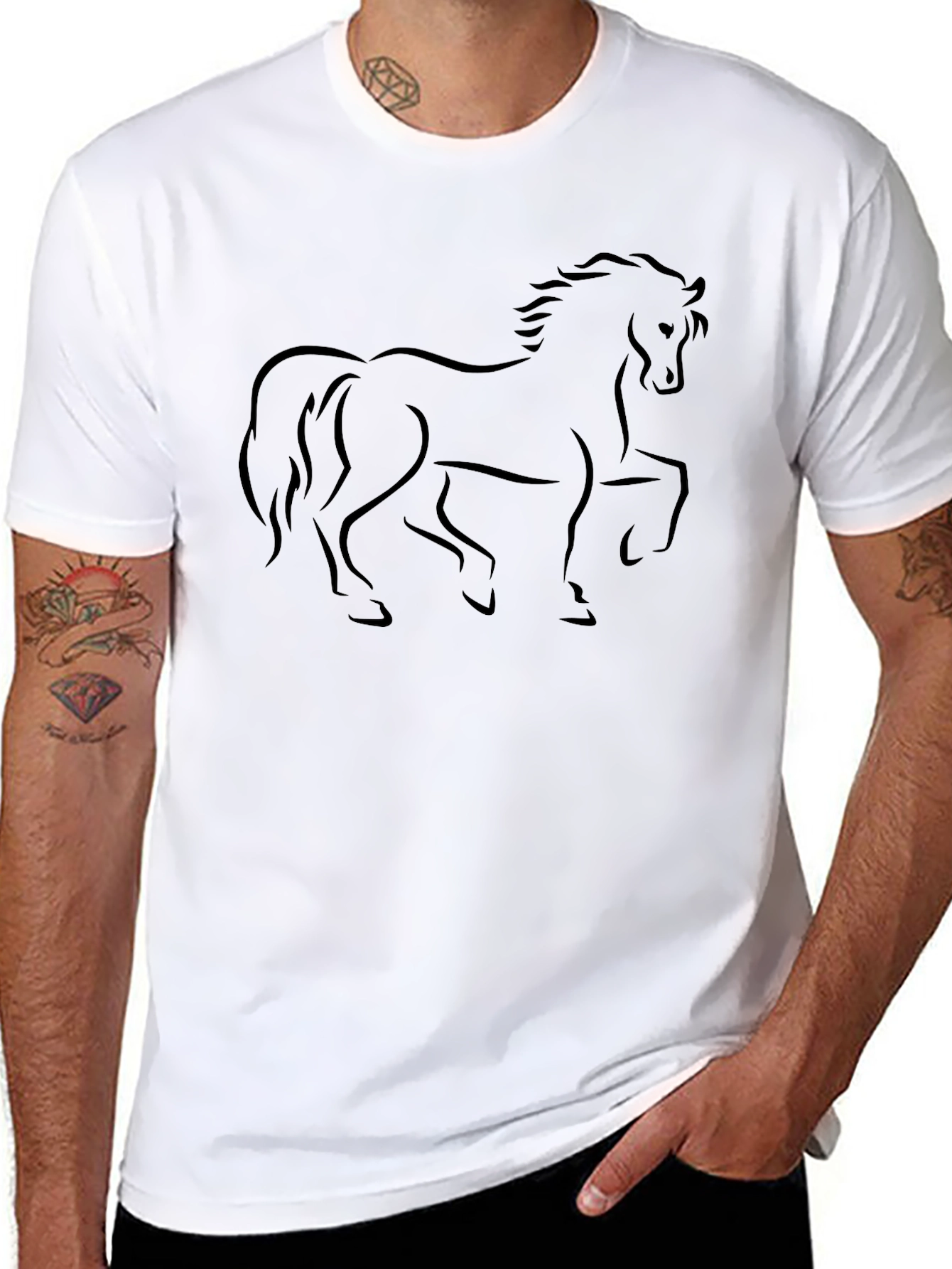 Black Elegant Horse Outline T-Shirt - Black view 8