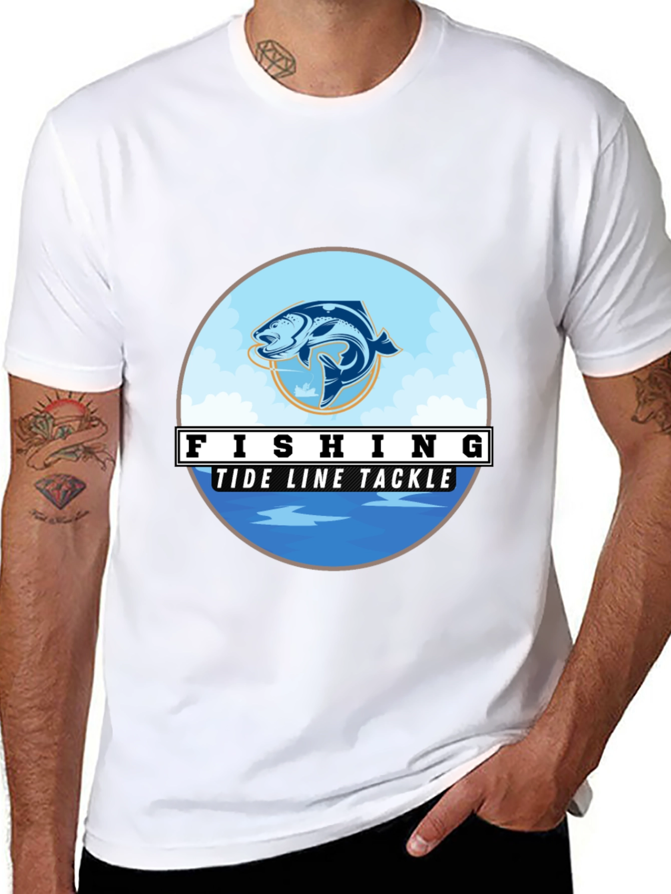 Black Fishing Tide Line Tackle Graphic T-Shirt view 8