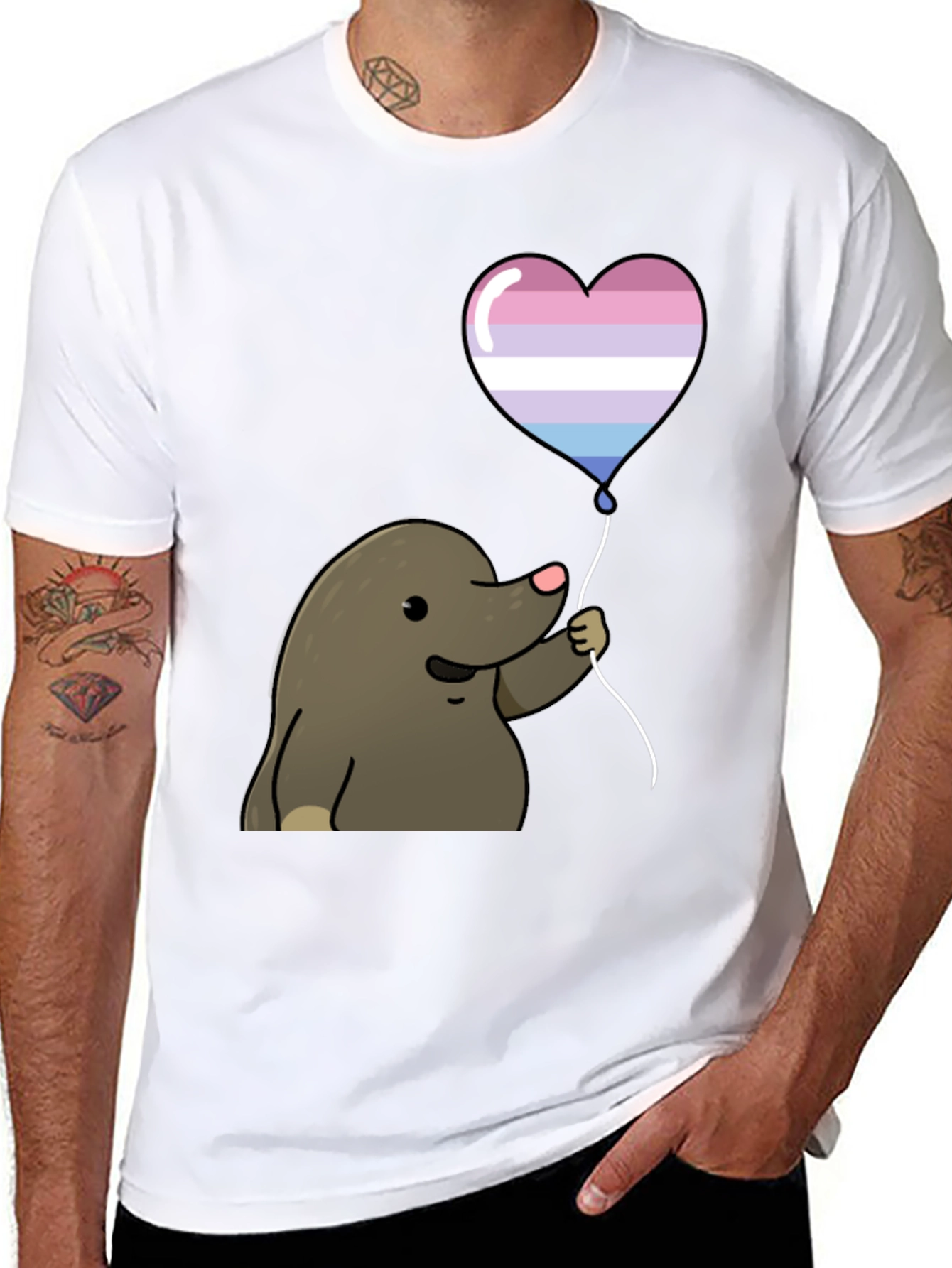 Black Mole with Transgender Pride Heart Balloon T-Shirt view 8