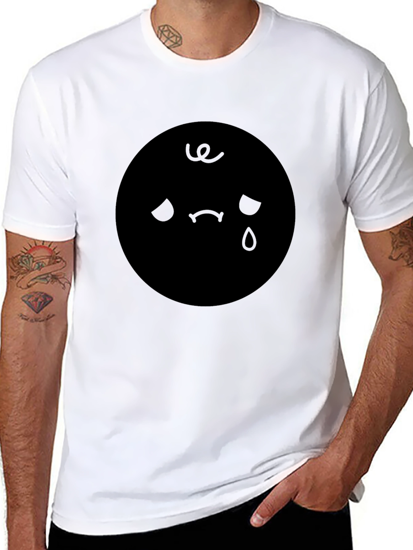 Black Sad Emoji Graphic Black T-Shirt view 8