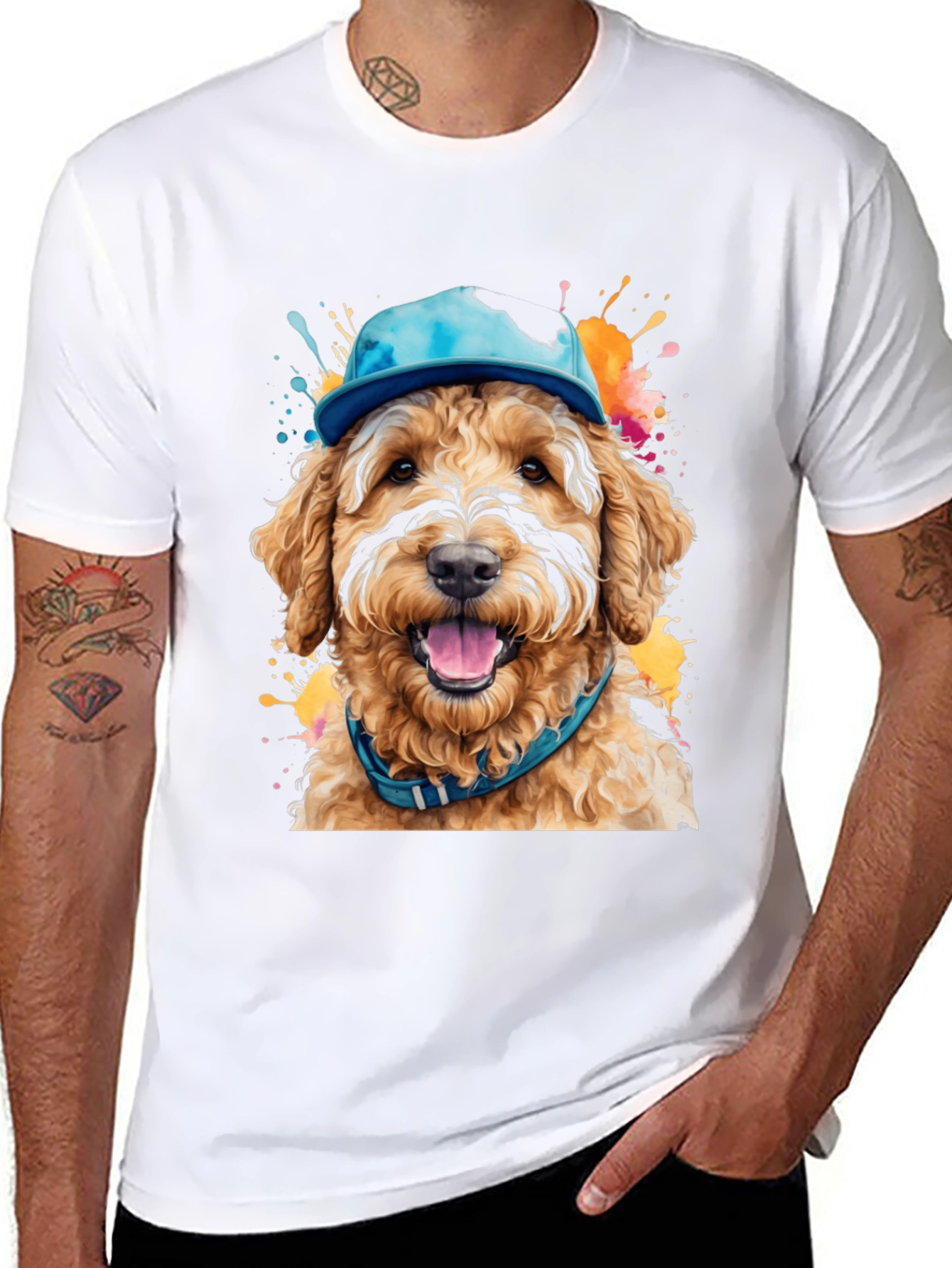 Black Dog in Hat T-Shirt - Unique Artistic Design view 8