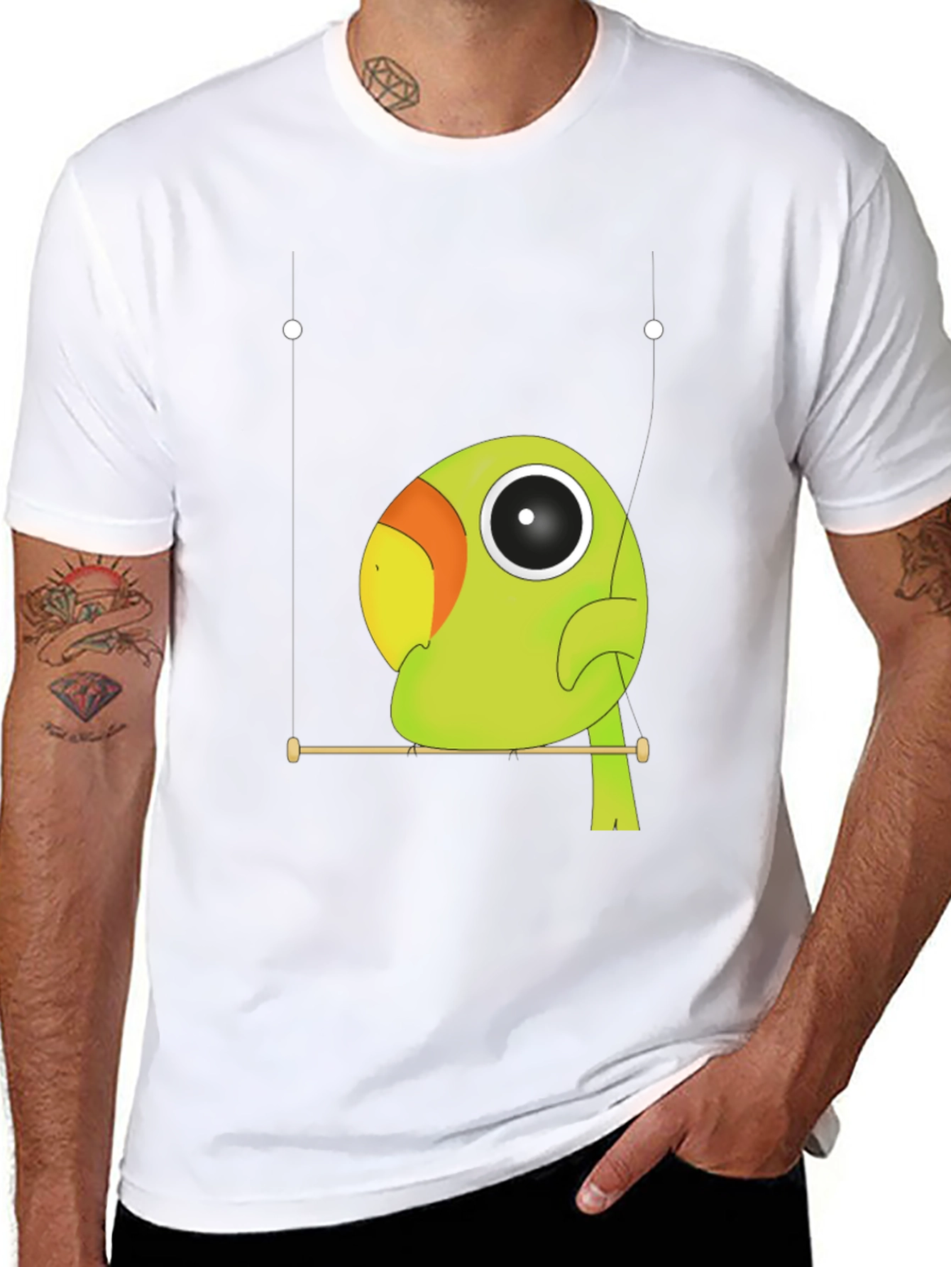 Black Parrot Perch Graphic Tee - Unique Bird Lover Shirt view 8