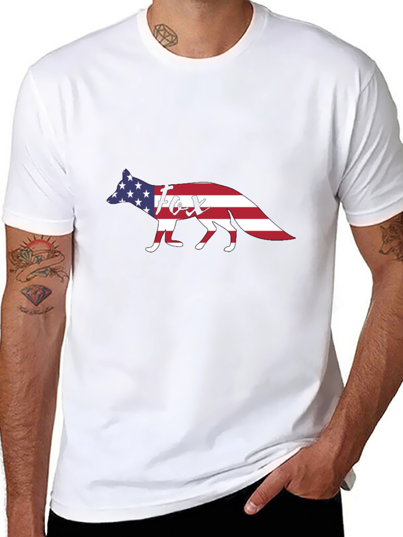 Black American Fox Graphic T-Shirt - Patriotic USA Design view 8