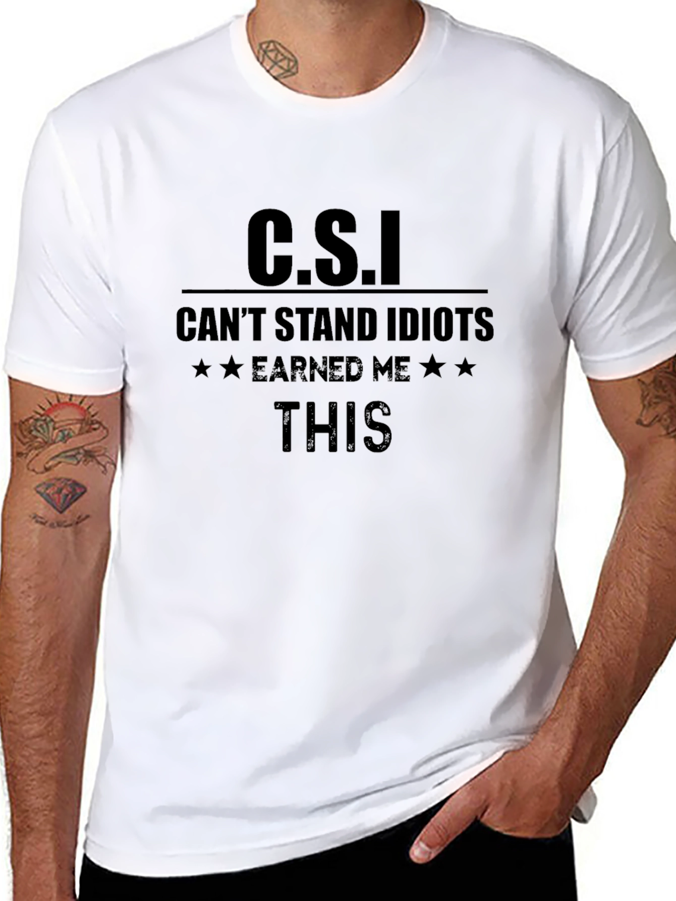 Black C.S.I. Can't Stand Idiots T-Shirt - Mens Black Tee view 8
