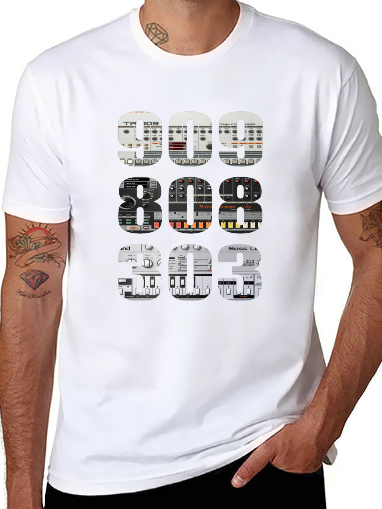 Black 909 808 303 Synth T-Shirt - Music Producer view 8