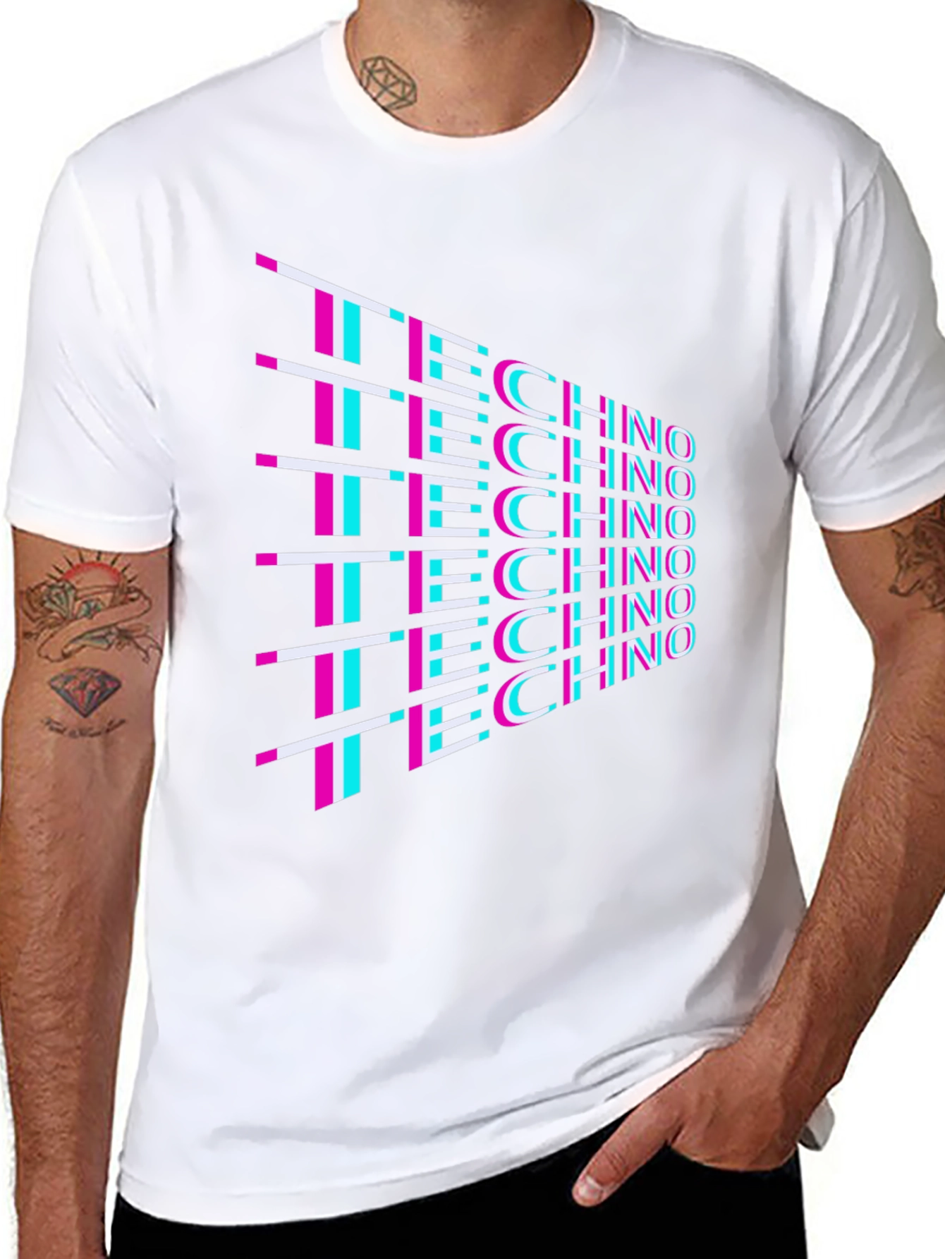Black Techno Glitch T-Shirt - Retro 80s Rave Party Tee view 8