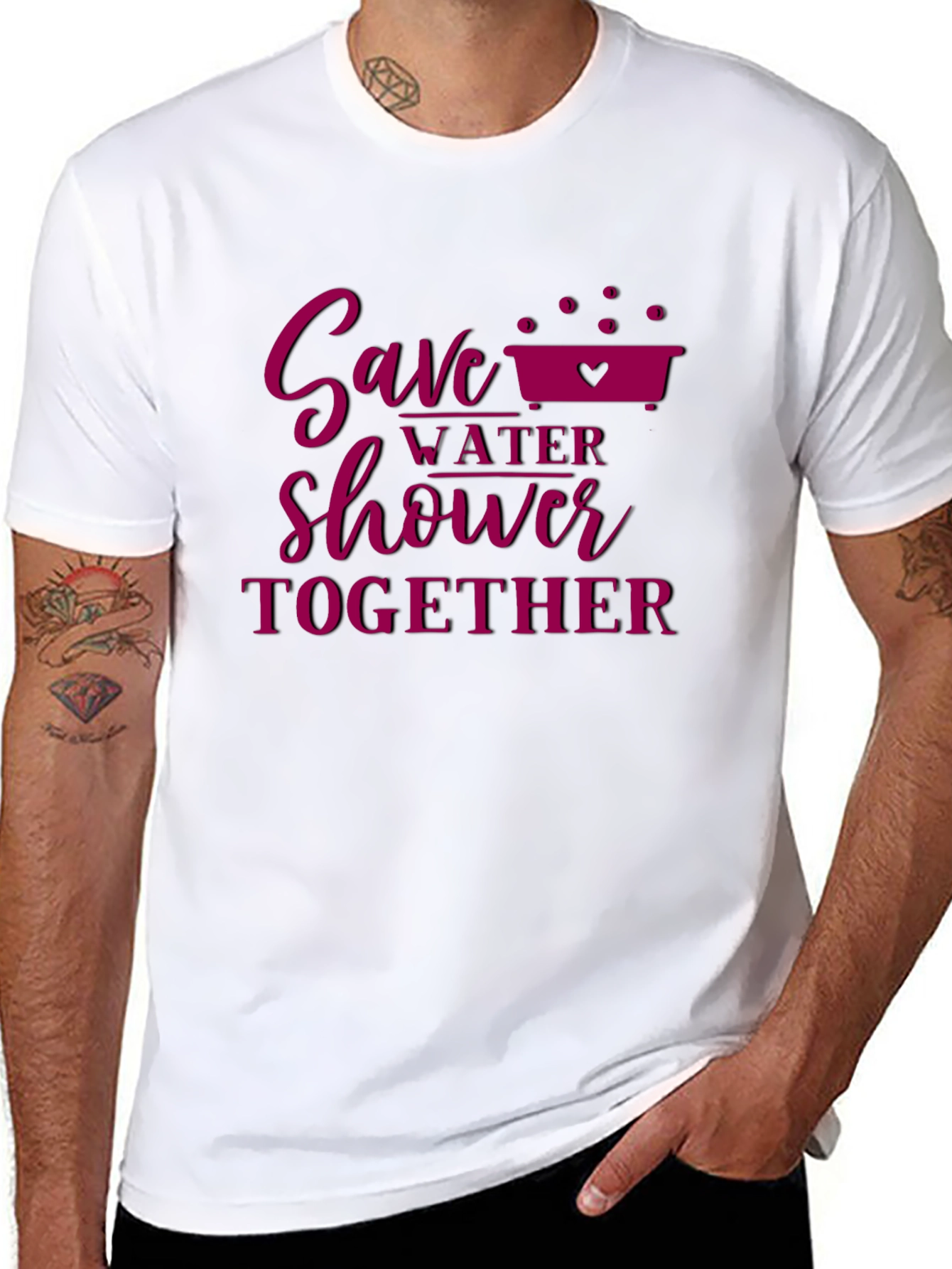 Black Save Water Shower Together Black Graphic Tee view 8