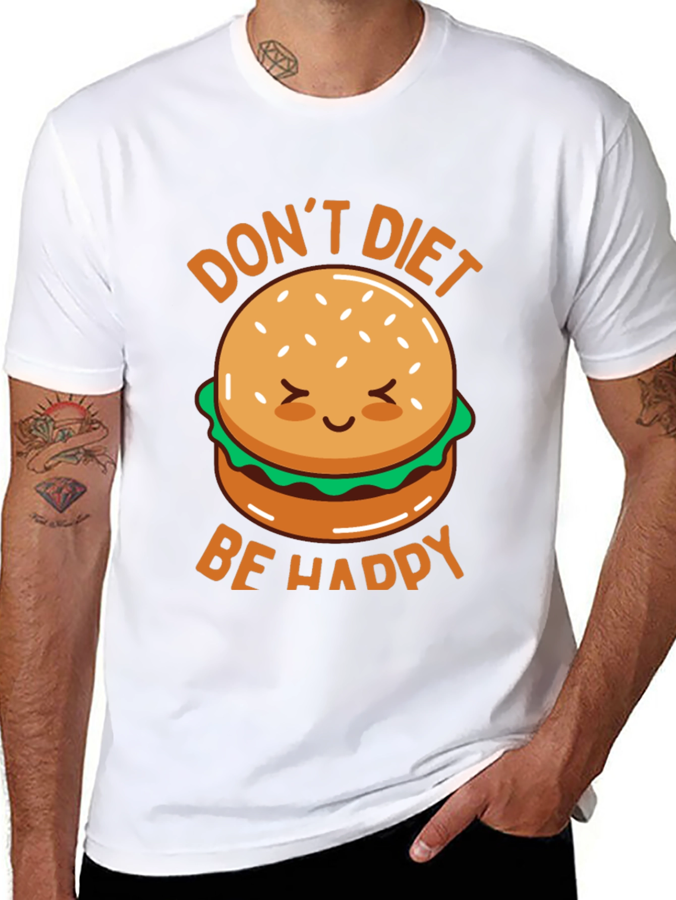 Black Don't Diet Be Happy T-Shirt - Cute Burger Graphic Tee view 8
