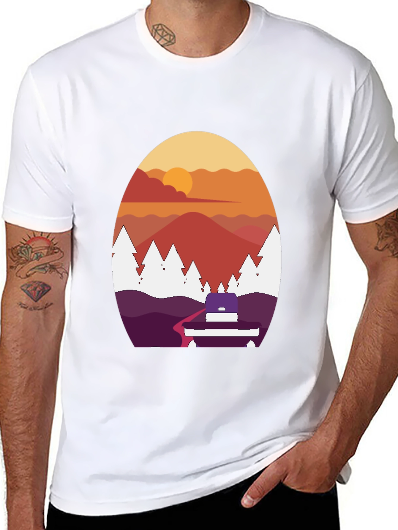 Black Sunset Mountain Graphic Tee - Black view 8