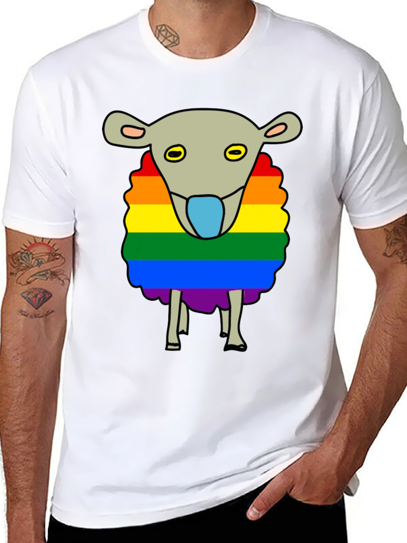 Black Rainbow Sheep Graphic Tee - Black Cotton Blend view 8