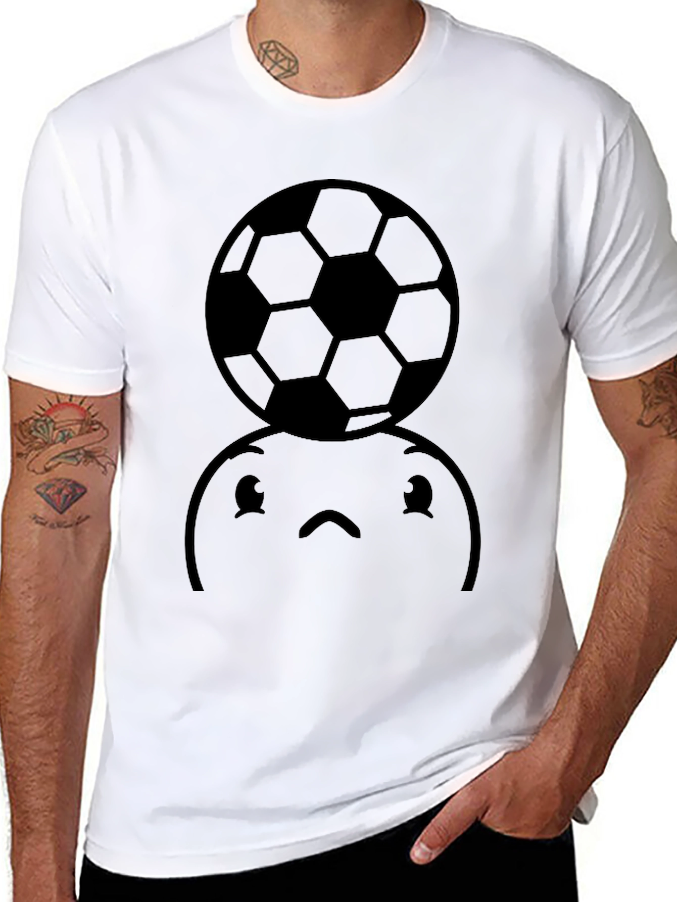 Black Soccer Ball Graphic T-Shirt - Funny Face Tee view 8