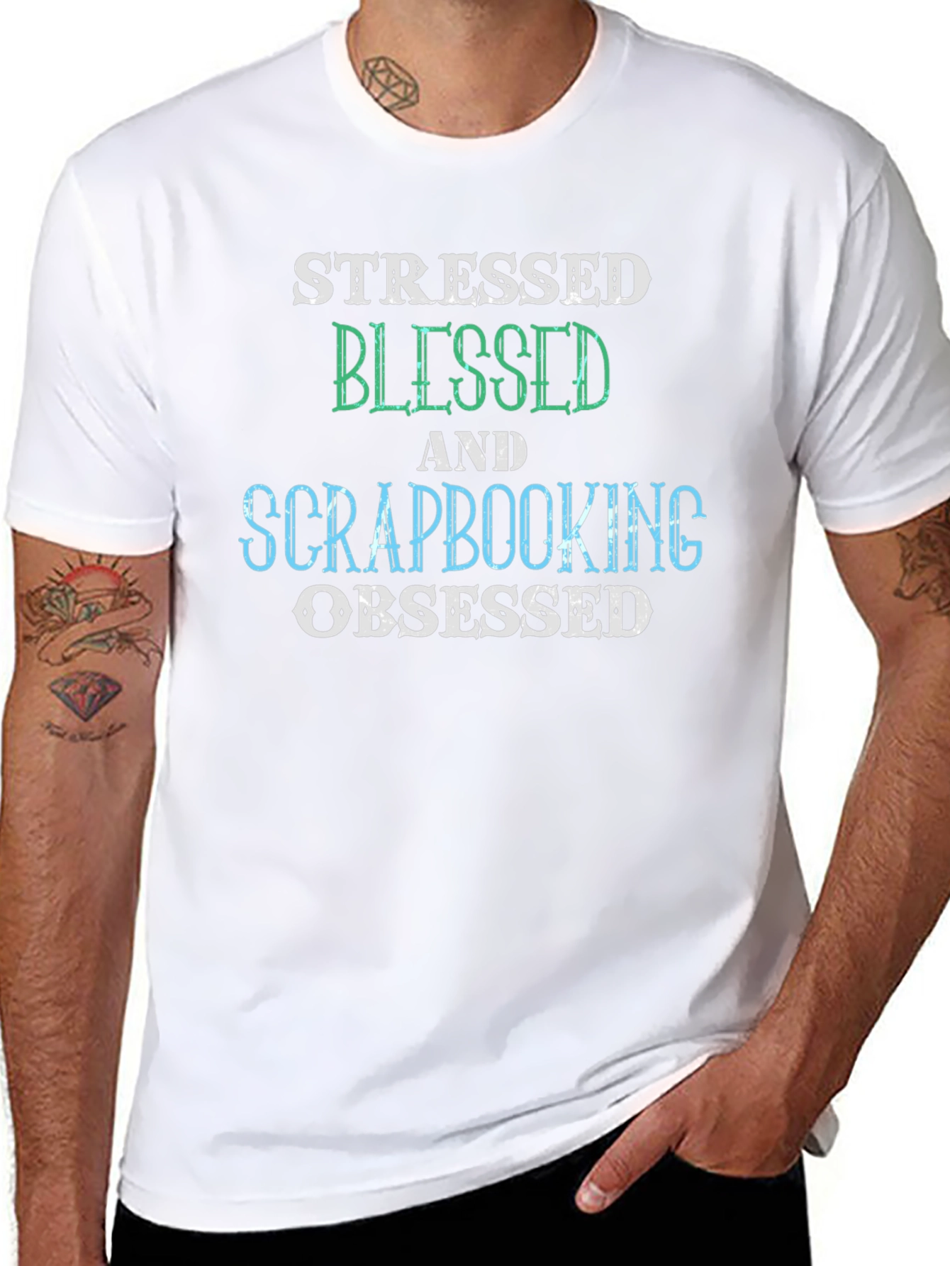 Black Stressed Blessed Scrapbooking Obsessed Black T-Shirt view 8
