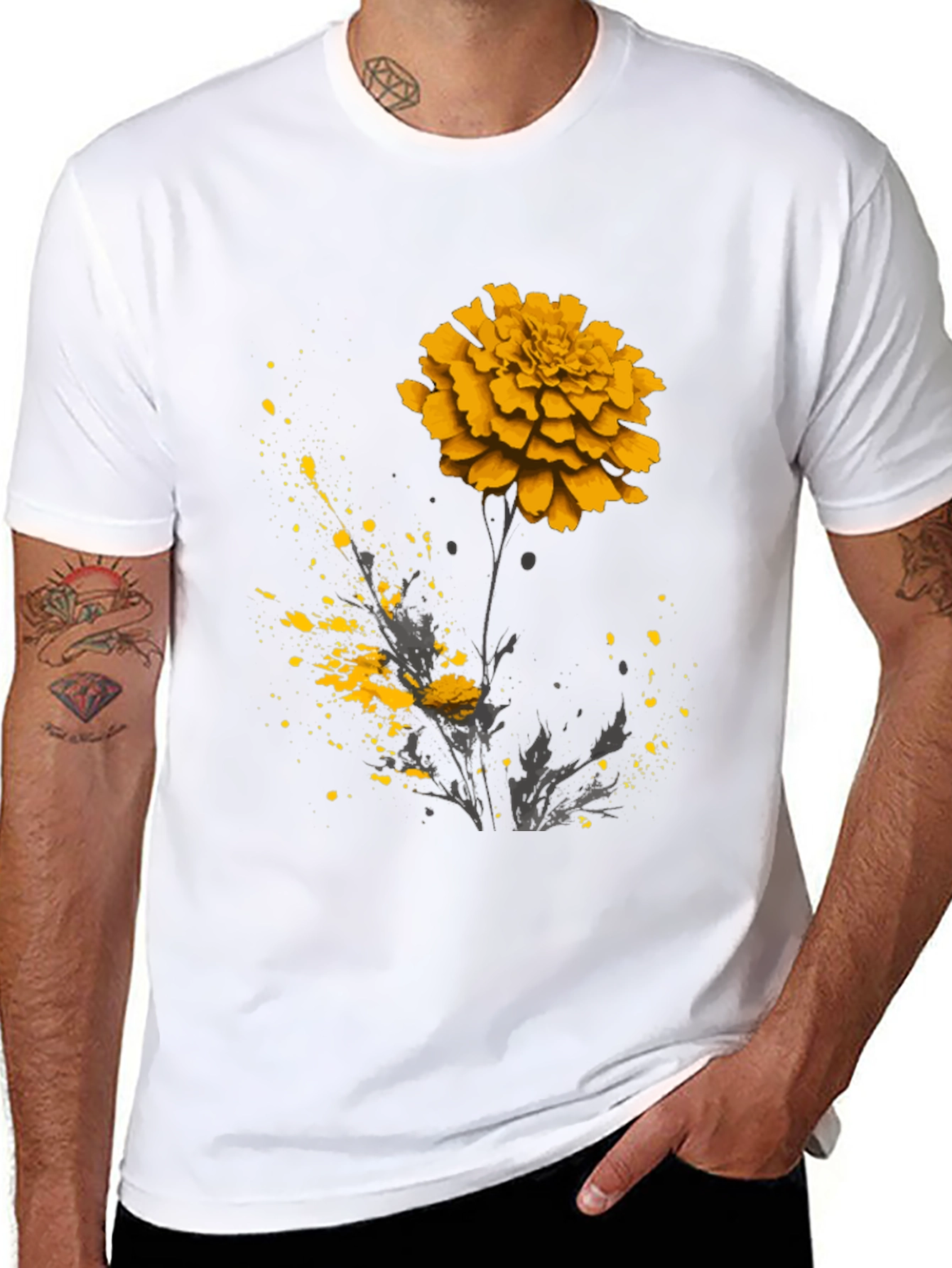 Black Floral Graphic Tee - Black T-Shirt with Flower Design view 8