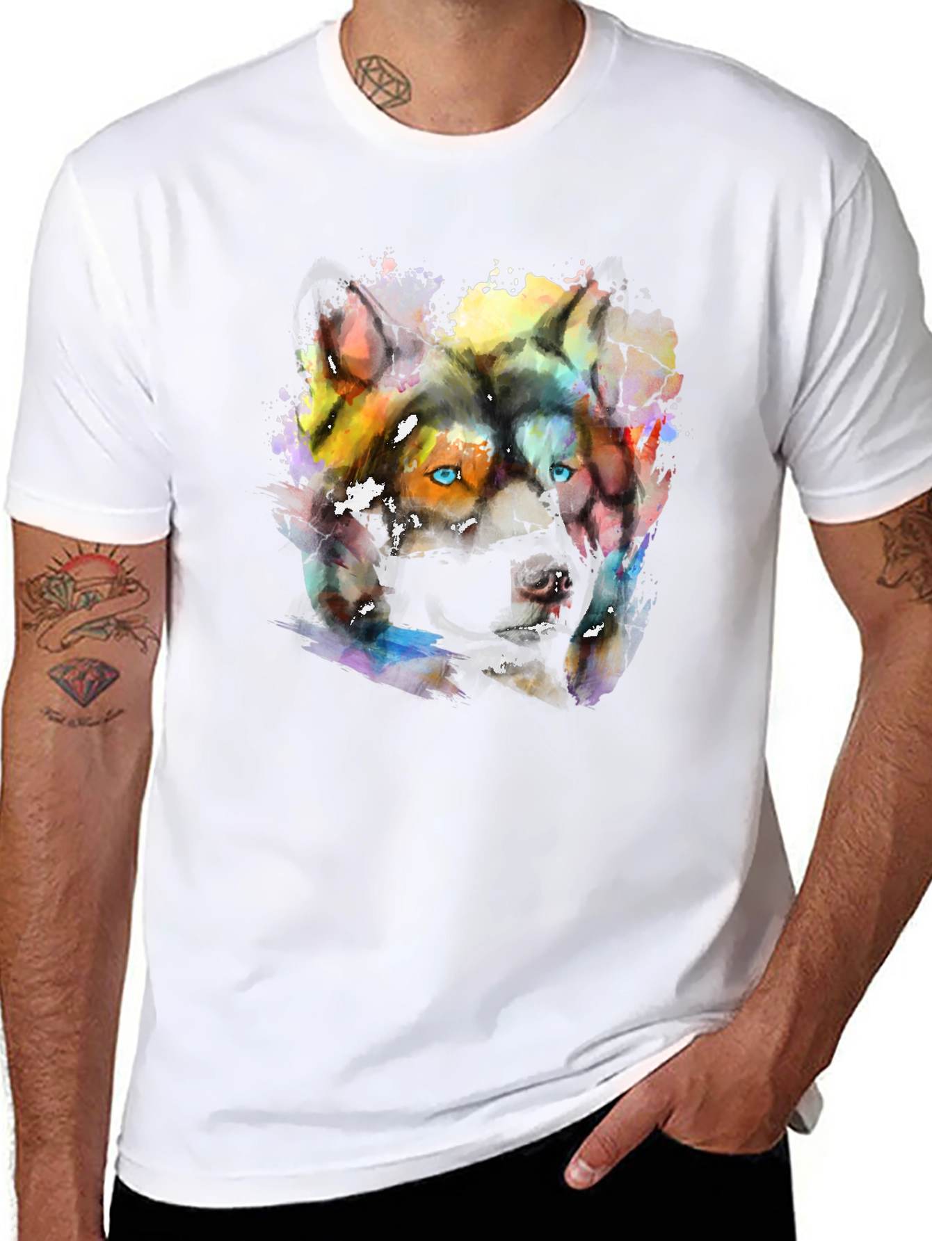 Black Abstract Wolf Graphic Print T-Shirt view 8