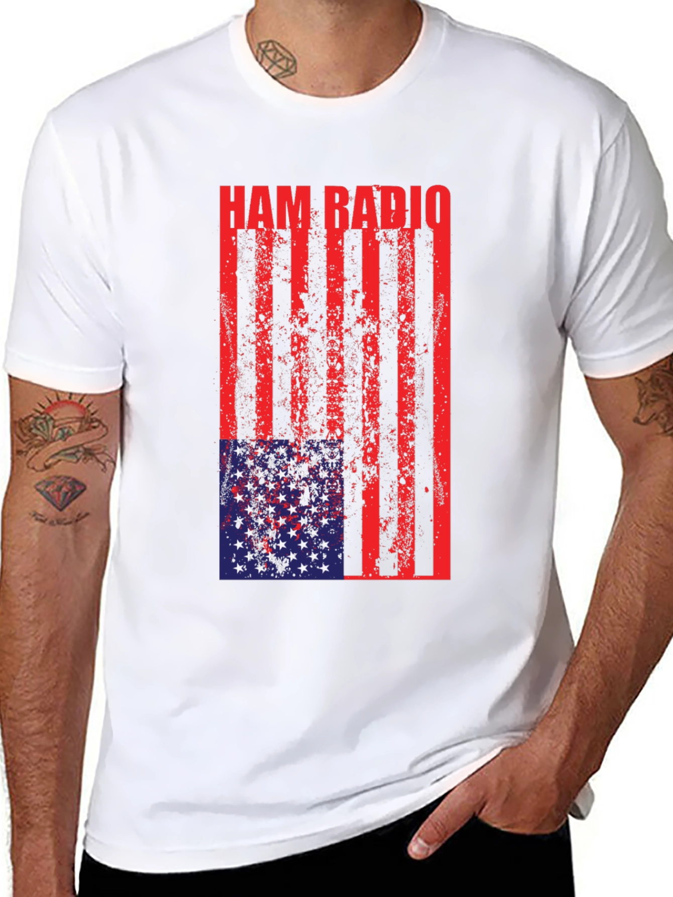 Black Ham Radio USA Flag T-Shirt view 8