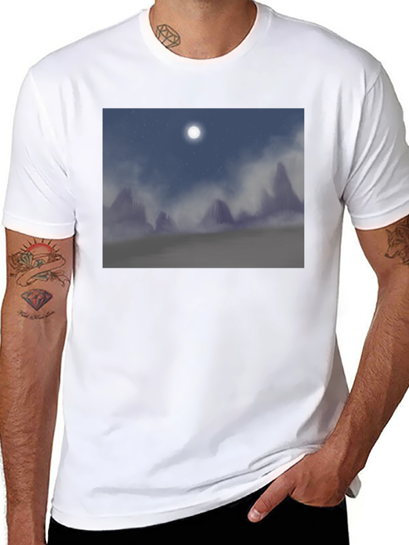 Black Moonlit Mountainscape T-Shirt - Black view 8