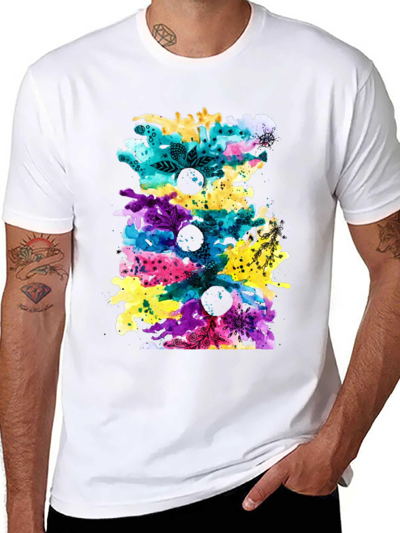 Black Abstract Watercolor Print Black T-Shirt view 8