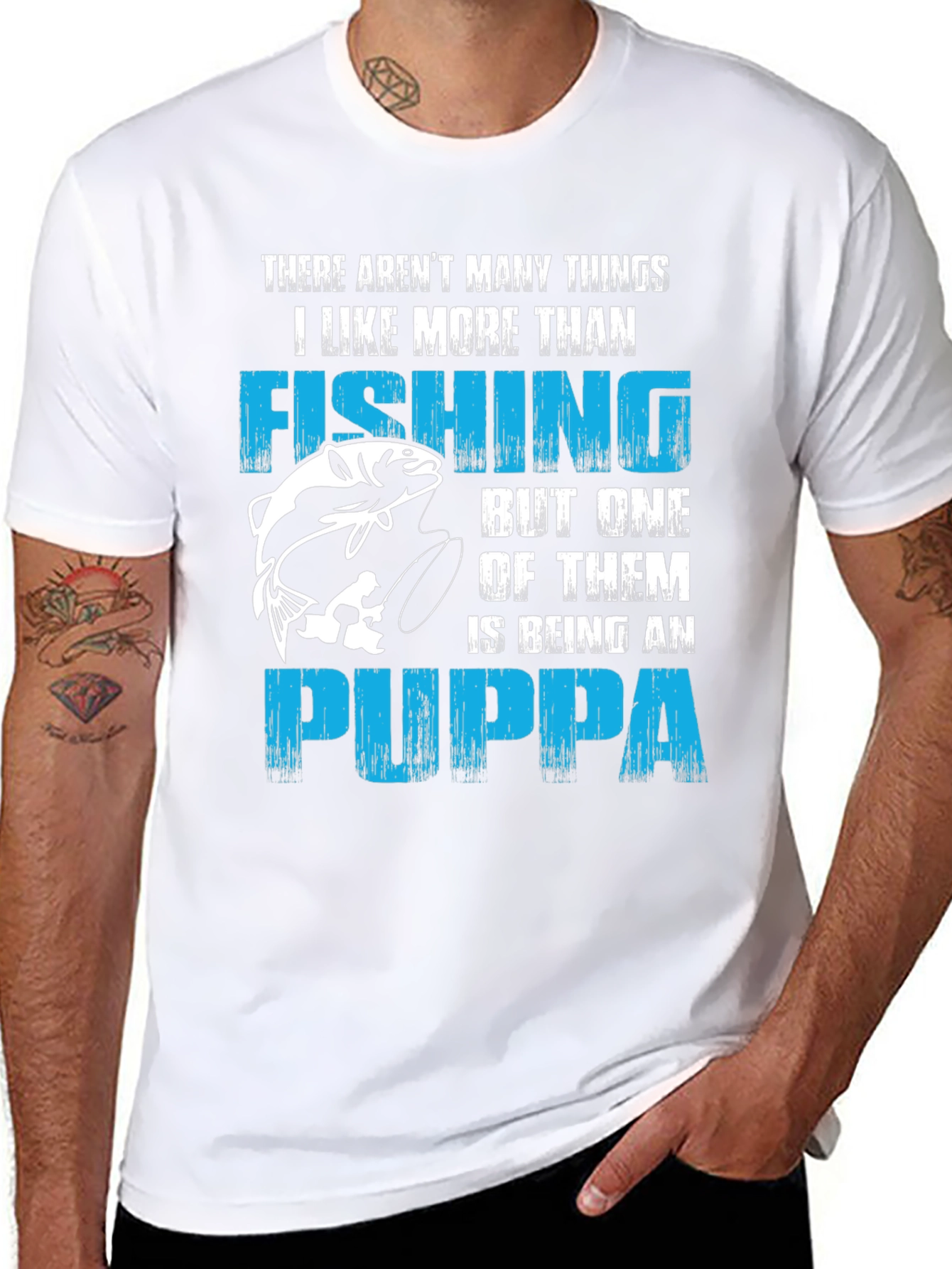 Black Fishing & Puppa T-Shirt - Gift for Fisherman Grandfather view 8
