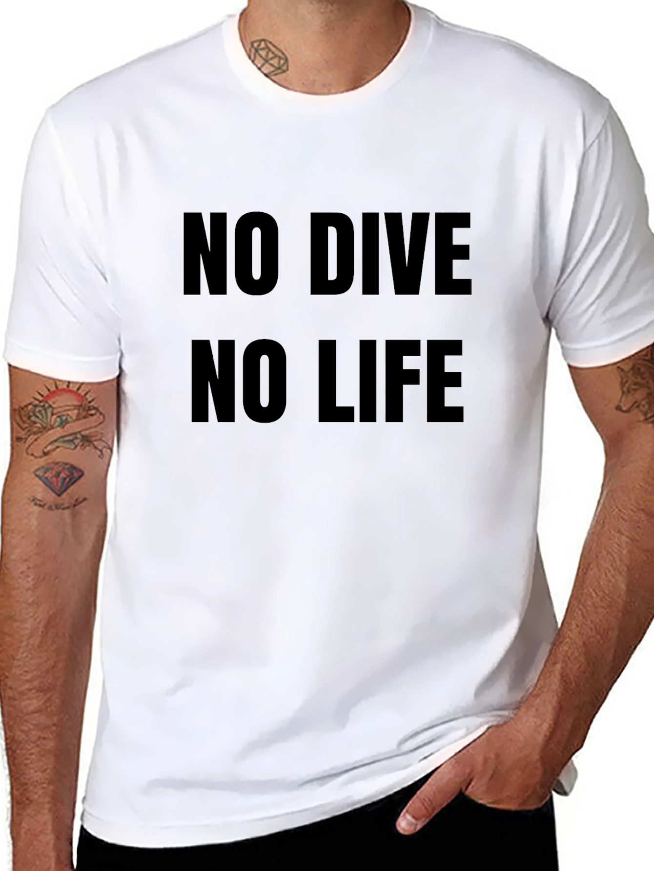 Black No Dive No Life Graphic Tee - Black Casual T-Shirt view 8