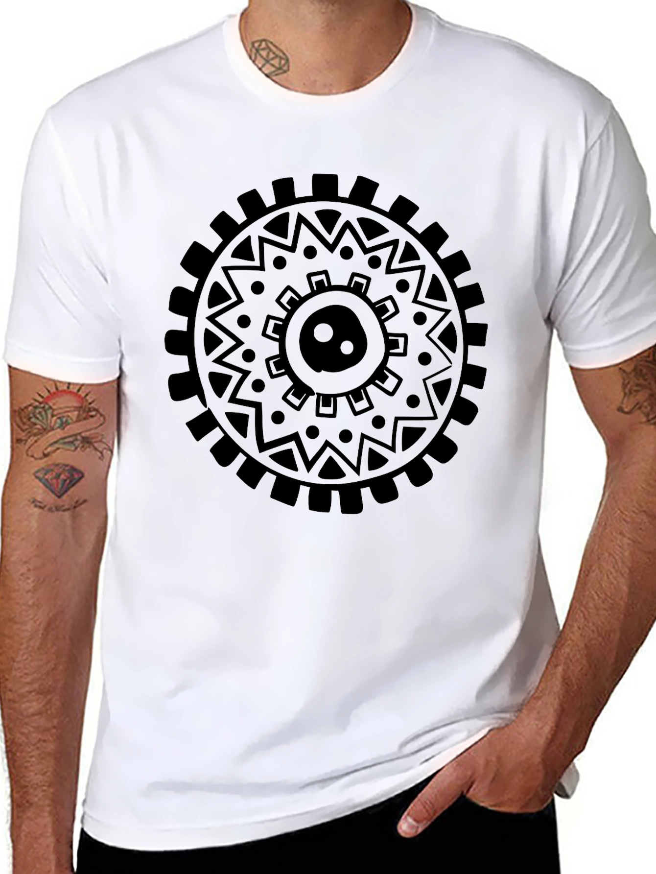 Black Black Graphic Tee - Circular Tribal Design view 8