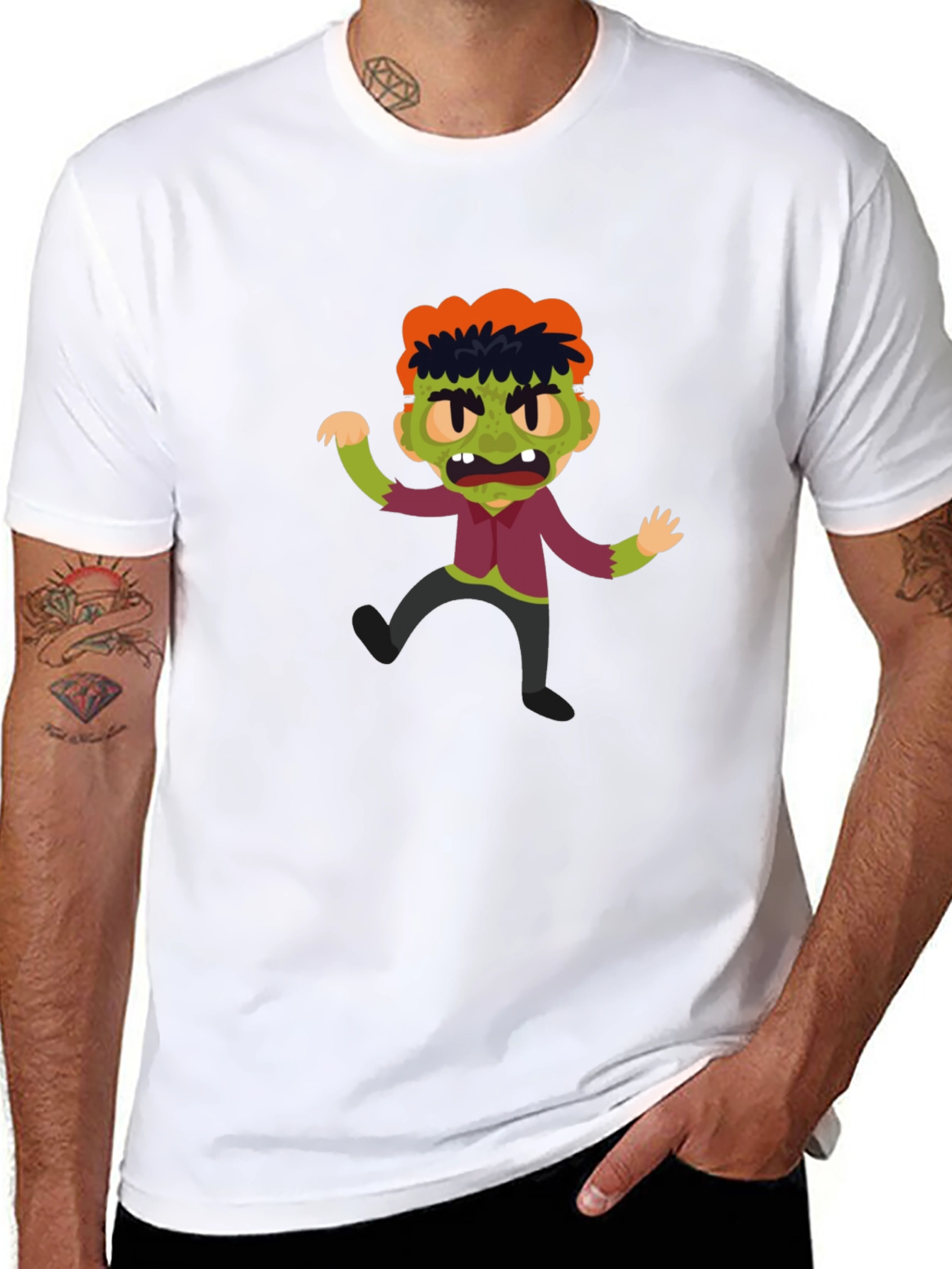 Black Zombie Cartoon Graphic T-Shirt view 8
