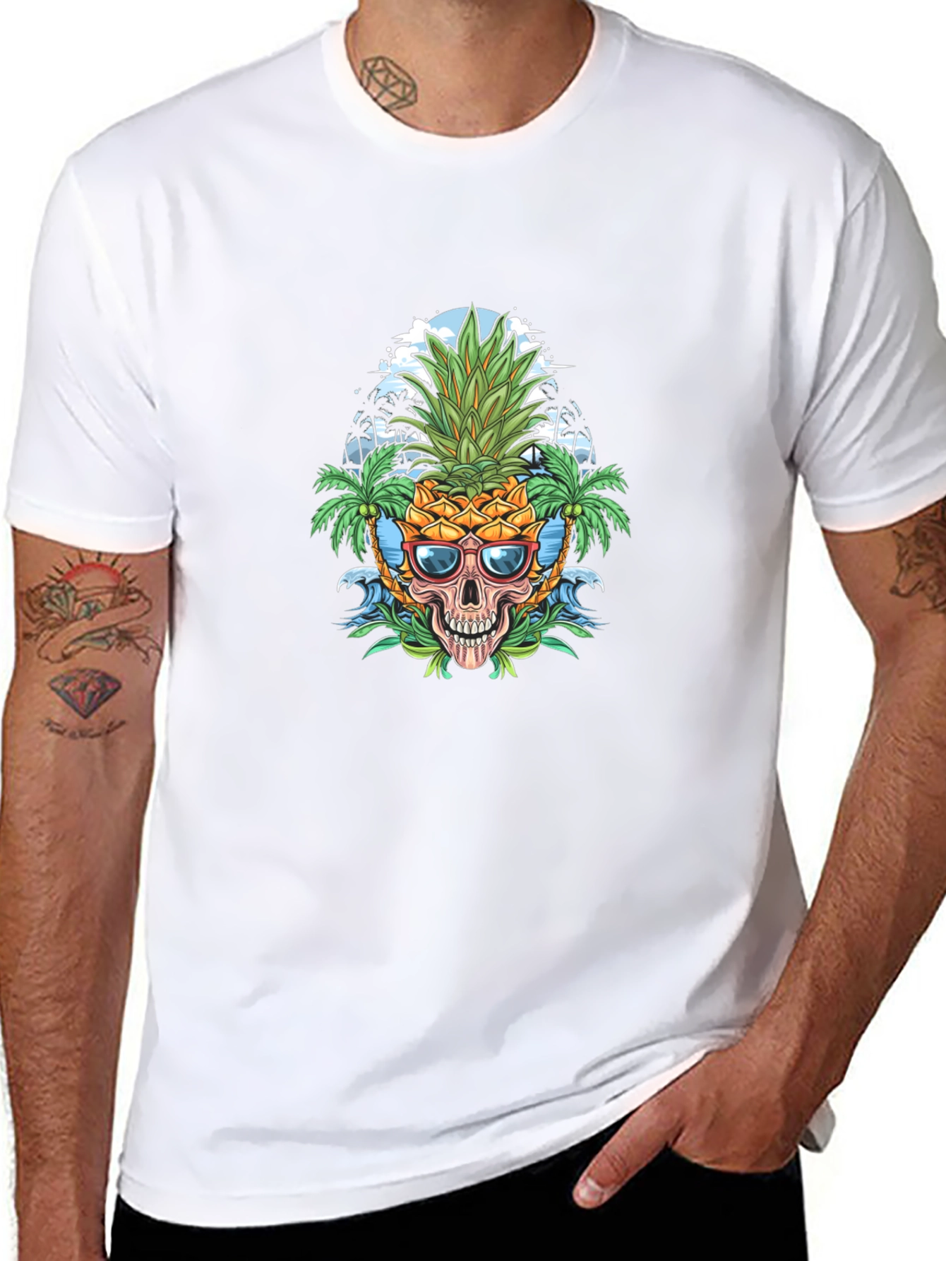 Black Pineapple Skull Graphic Tee - Tropical Vibes view 8